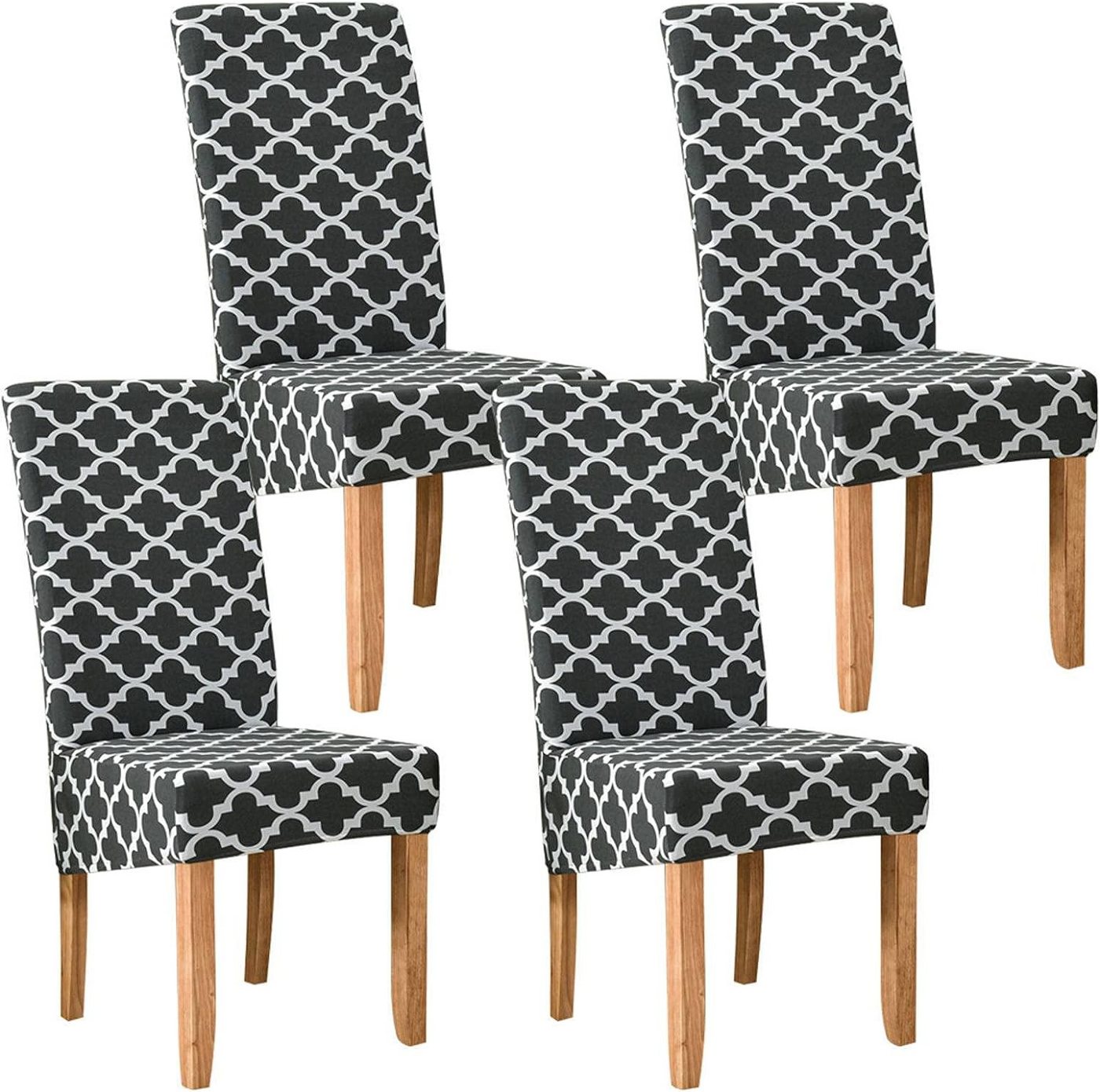 UE Stock Stuhlhusse 4er Set Stuhlhussen elastische Esszimmerstuhlhussen Schwarz Weiß