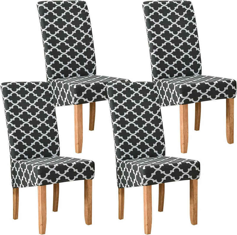 Stuhlhusse 4er Set Stuhlhussen elastische Esszimmerstuhlhussen Schwarz Weiß, UE Stock