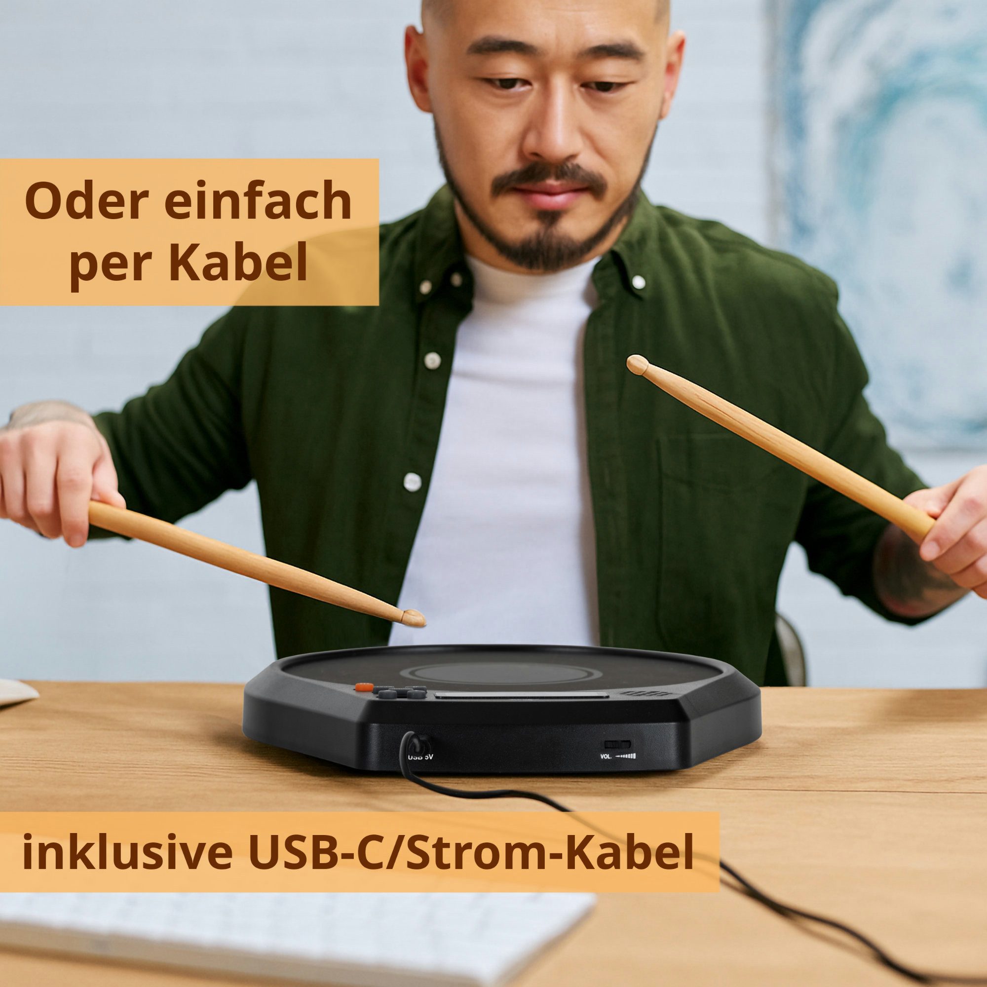 XDrum E-Drum Pads XDrum DT-1000 Drum Trainer Rhythm Coach, Mit eingebauten Akku mit 16h Laufzeit, Effektives Timing- und Schlagtraining für jeden Drummer – Bild 4 von 5