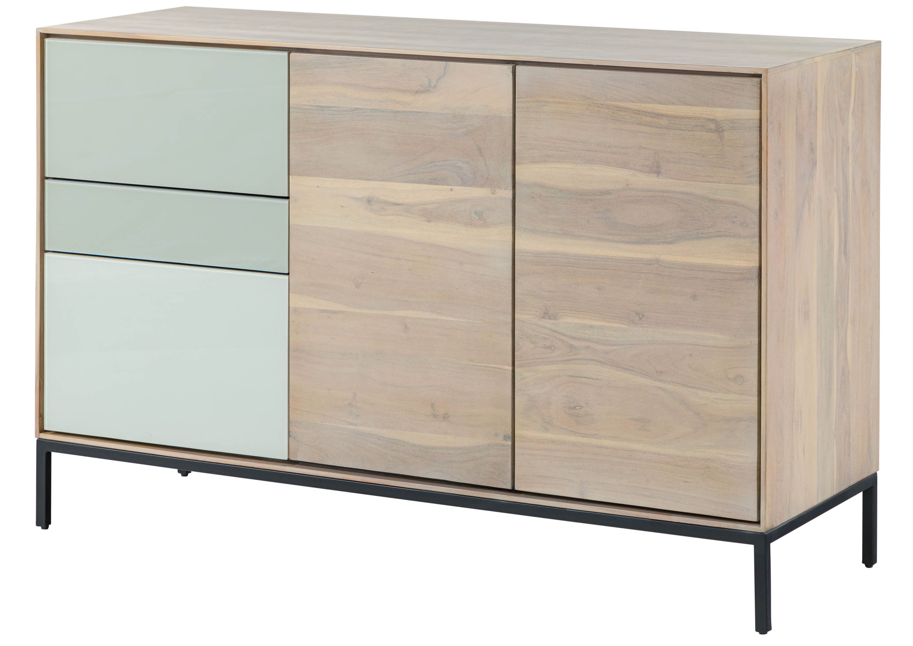 Massivmoebel24 Kommode (Kommode Akazie 134x45x85 grau-weiß geölt CHICAGO #07)