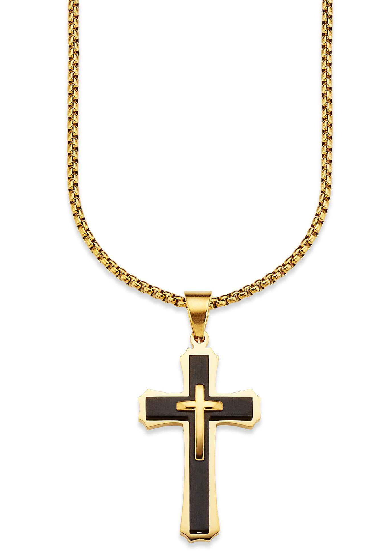 Geschenk, mit Halskette Bruno Banani Schmuck Venezianerkette Gold Anhänger Schwarz Kette Kreuz