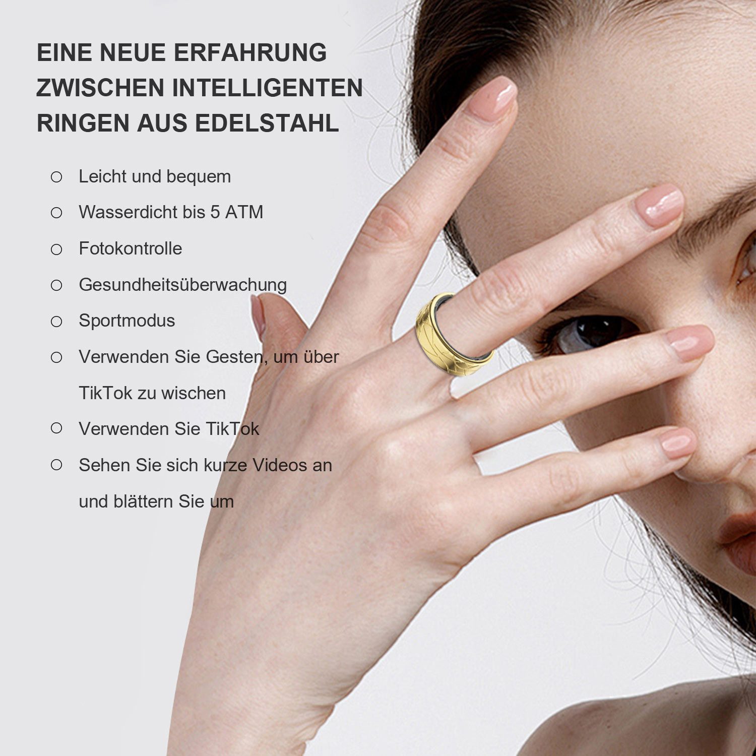 Refttenw Smart Ring mit 24/7 Gesundheitsmonitor & Ferngesteuerte - Wasserdicht & Leicht, Aktivitätstracker, Herzfrequenz, SpO2, Schlaf
