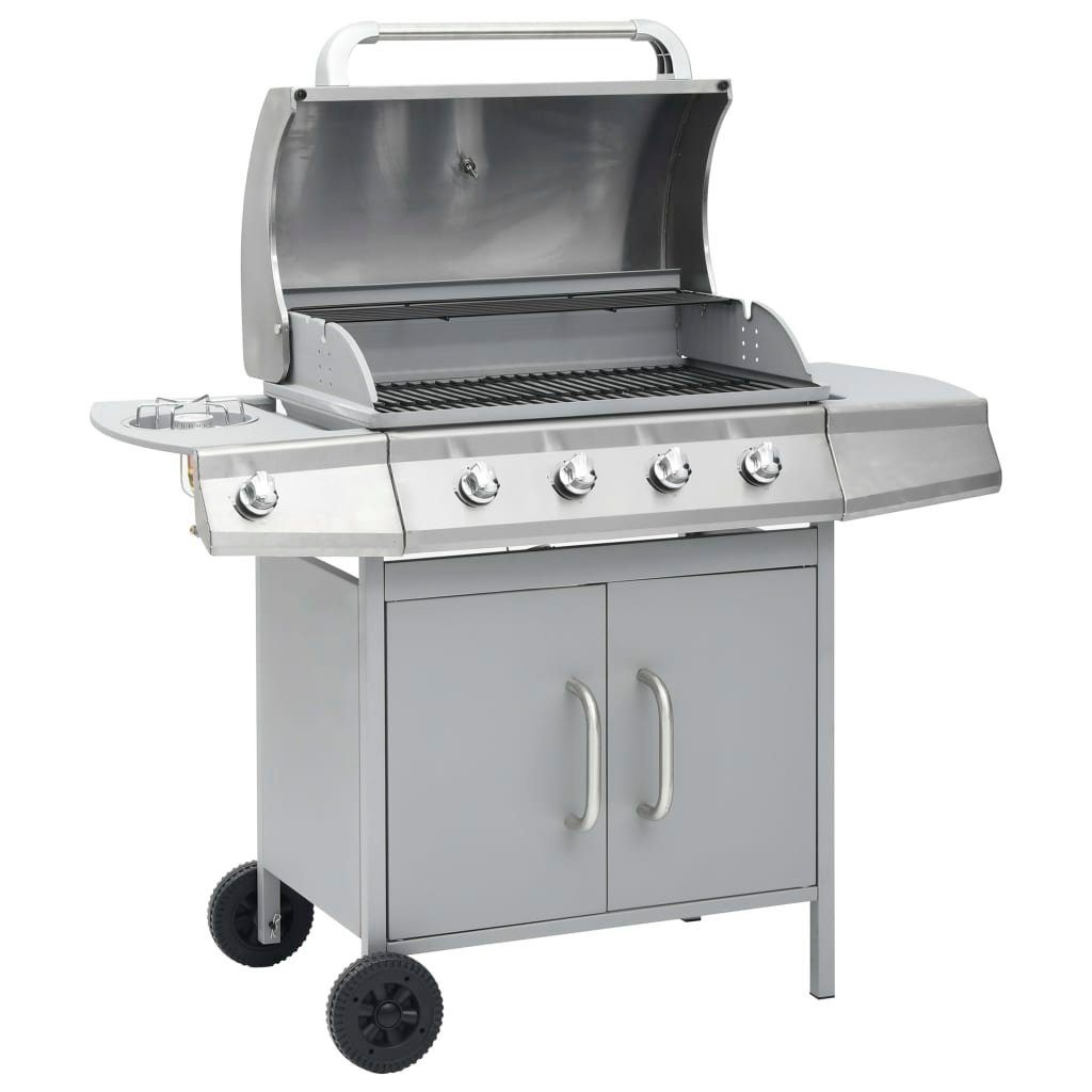 Gasgrill Gasgrill 4+1 Flammen Silbern Edelstahl