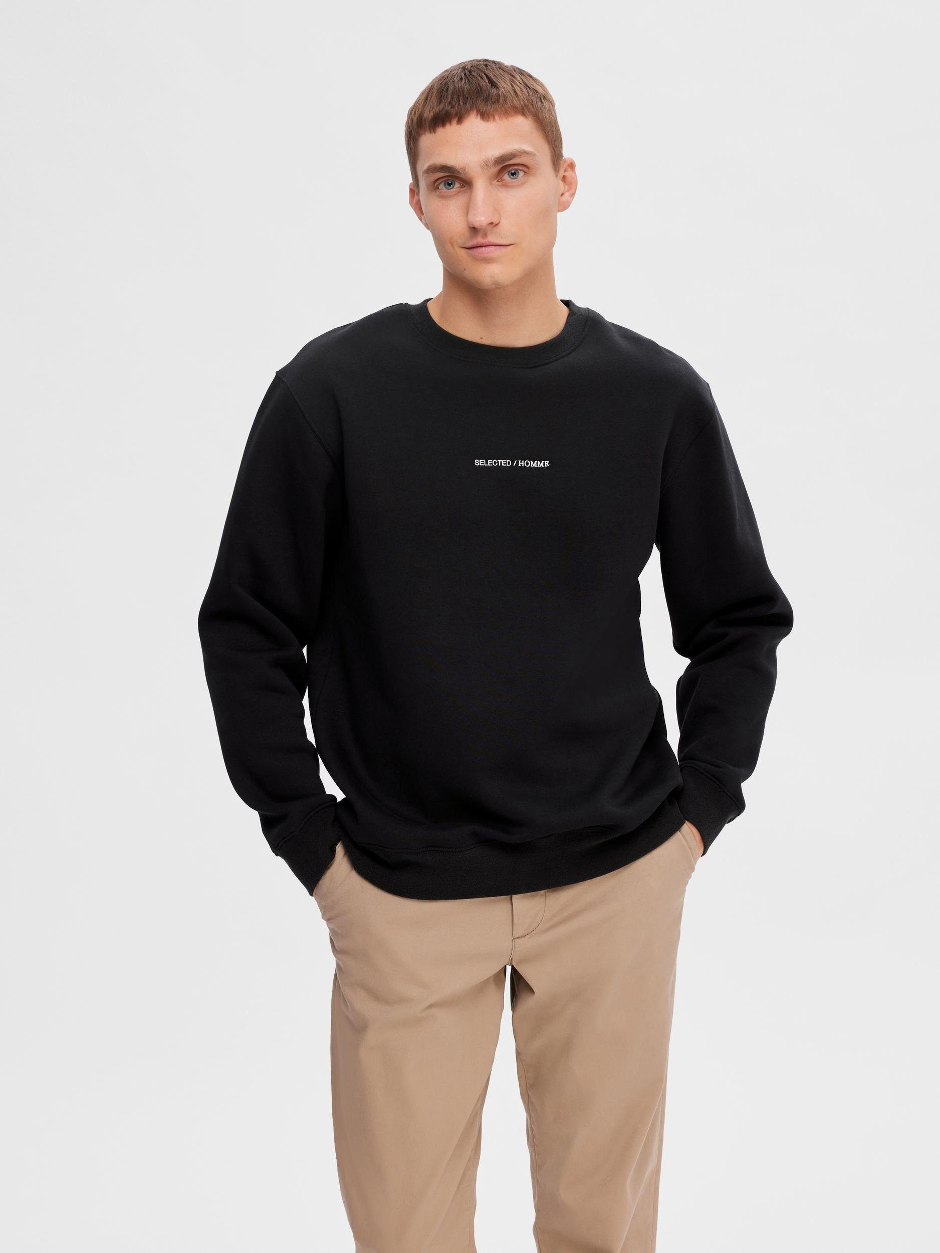 SELECTED HOMME Sweatshirt SLHHANKIE LOGO CREW NECK SWEAT NOOS Black