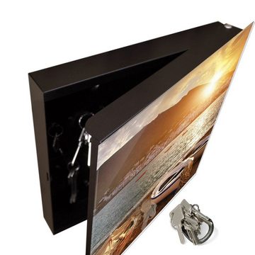 banjado Schlüsselkasten Glas Fischerboote (Stahl Gehäuse, mit 50 Haken), 30 x 30 x 5 cm