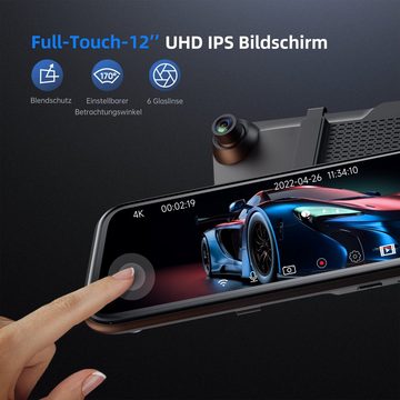 VIK VU12XX Dashcam (HD, WLAN (Wi-Fi), 4K Dashcam Dual Lens12" IPS-Touchscreen,1920P Rückfahrkamera, WIFI BSD)