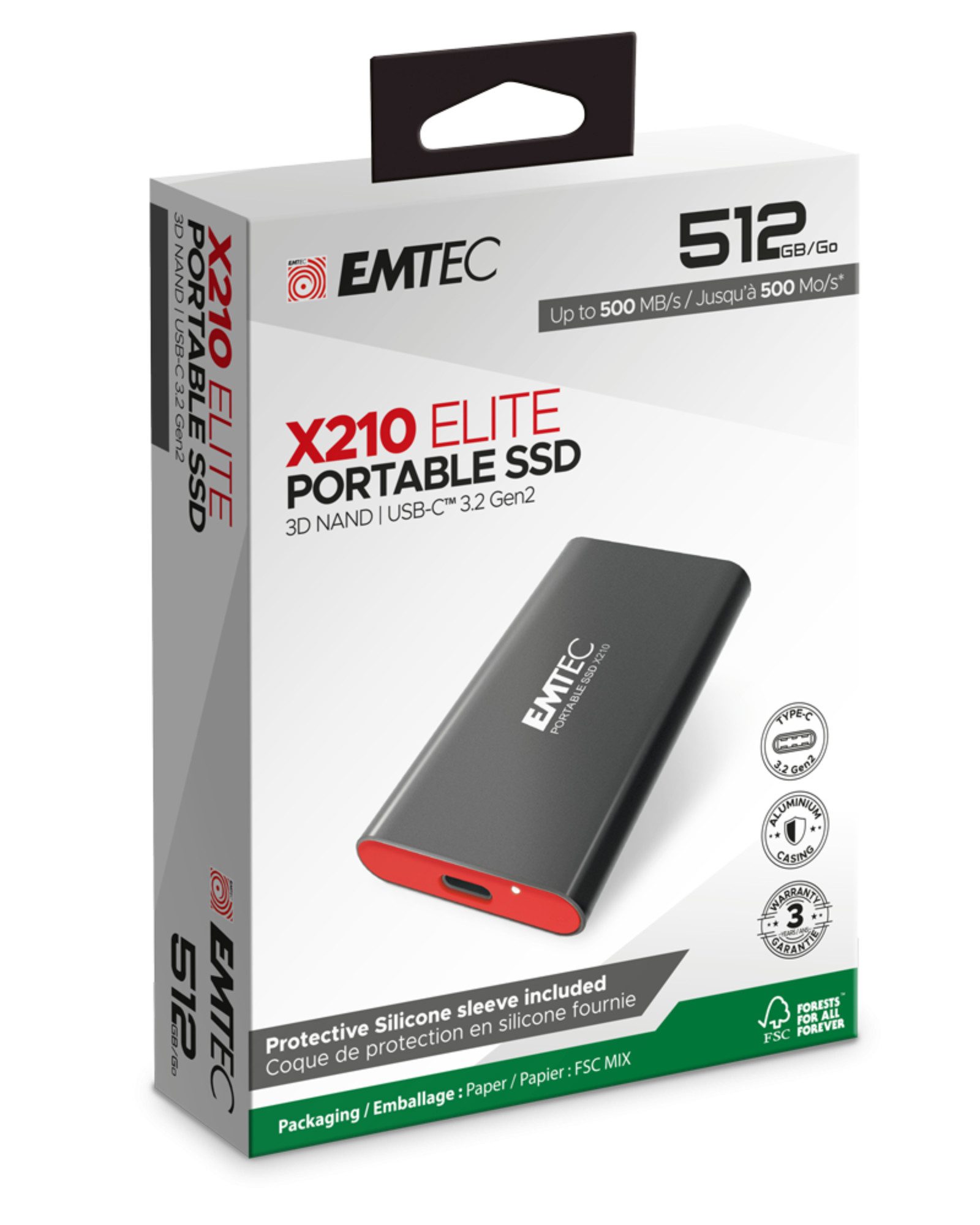 EMTEC X210 Elite externe SSD (512 GB) 2,5"" 500 MB/S Lesegeschwindigkeit, 500 MB/S Schreibgeschwindigkeit
