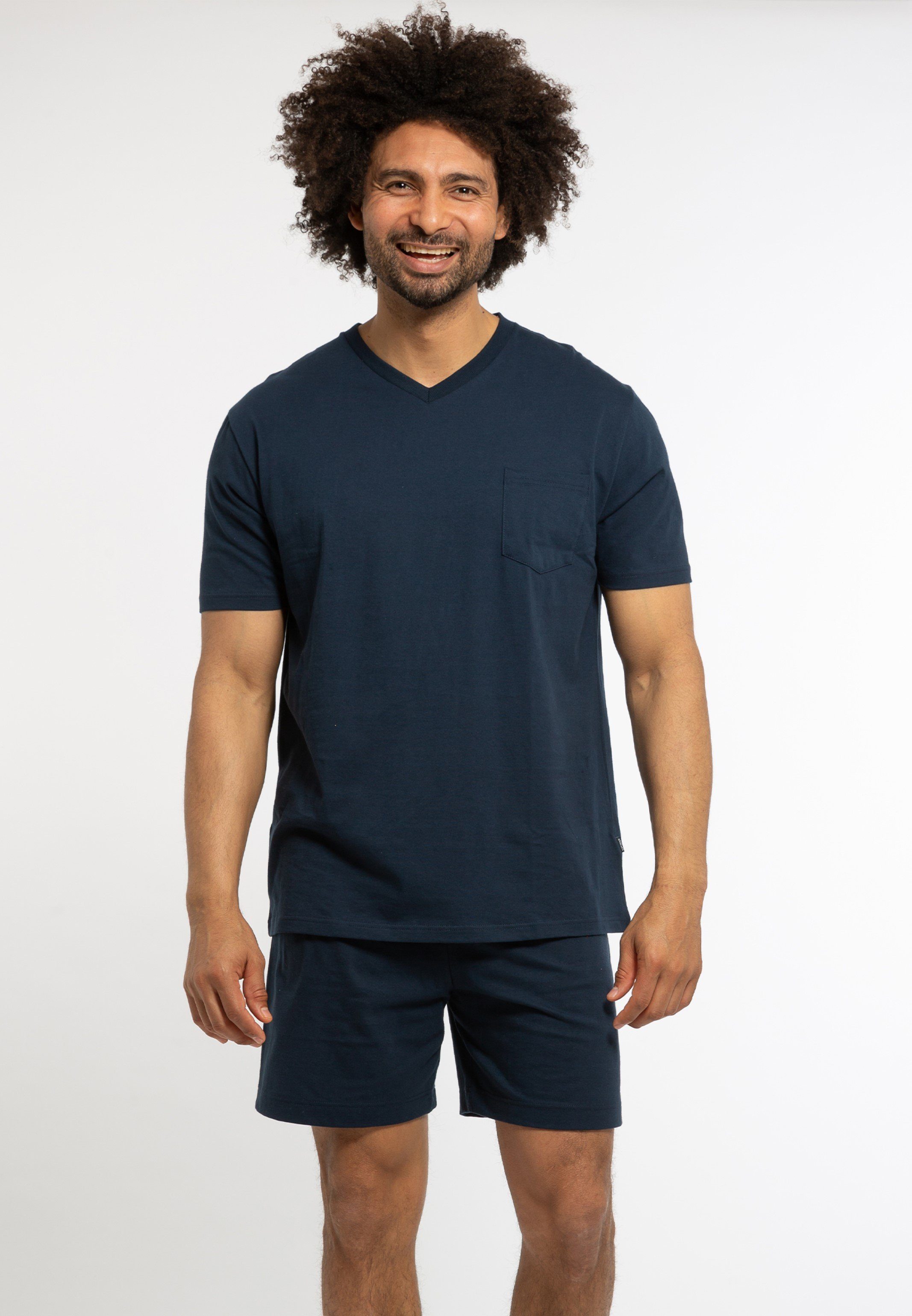 Ammann Pyjama Organic Cotton (Set, 2 tlg) Schlafanzug Kurzarm - Baumwolle - Aus 100% Bio Baumwolle Dunkelblau