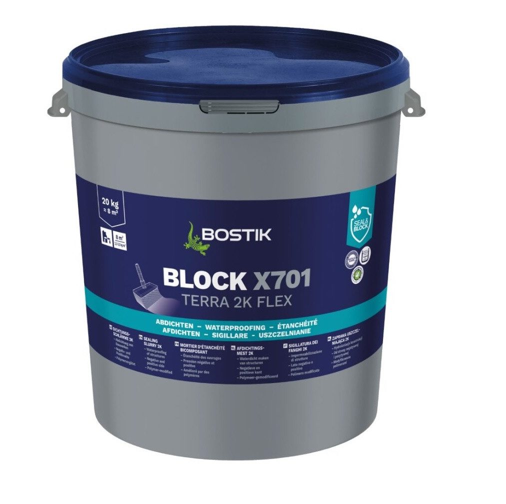 BOSTIK Spachtelmasse Bostik Block X701 Terra 2K Flex Dichtschlämme 20kg Hohbock Teil A-B, Flexibilisierte Dichtungsschlämme