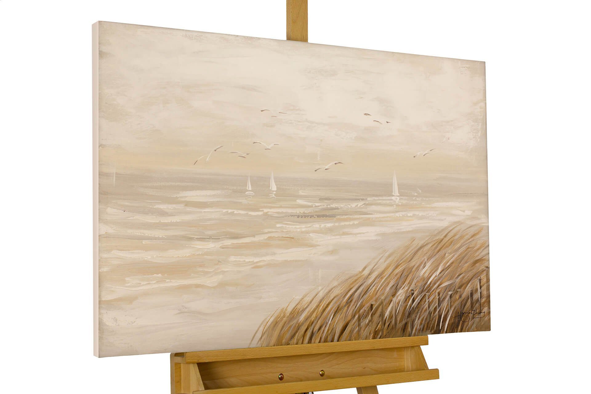 KUNSTLOFT Gemälde Sehnsucht nach Meer 90x60 cm, Leinwandbild 100% HANDGEMALT Wandbild Wohnzimmer