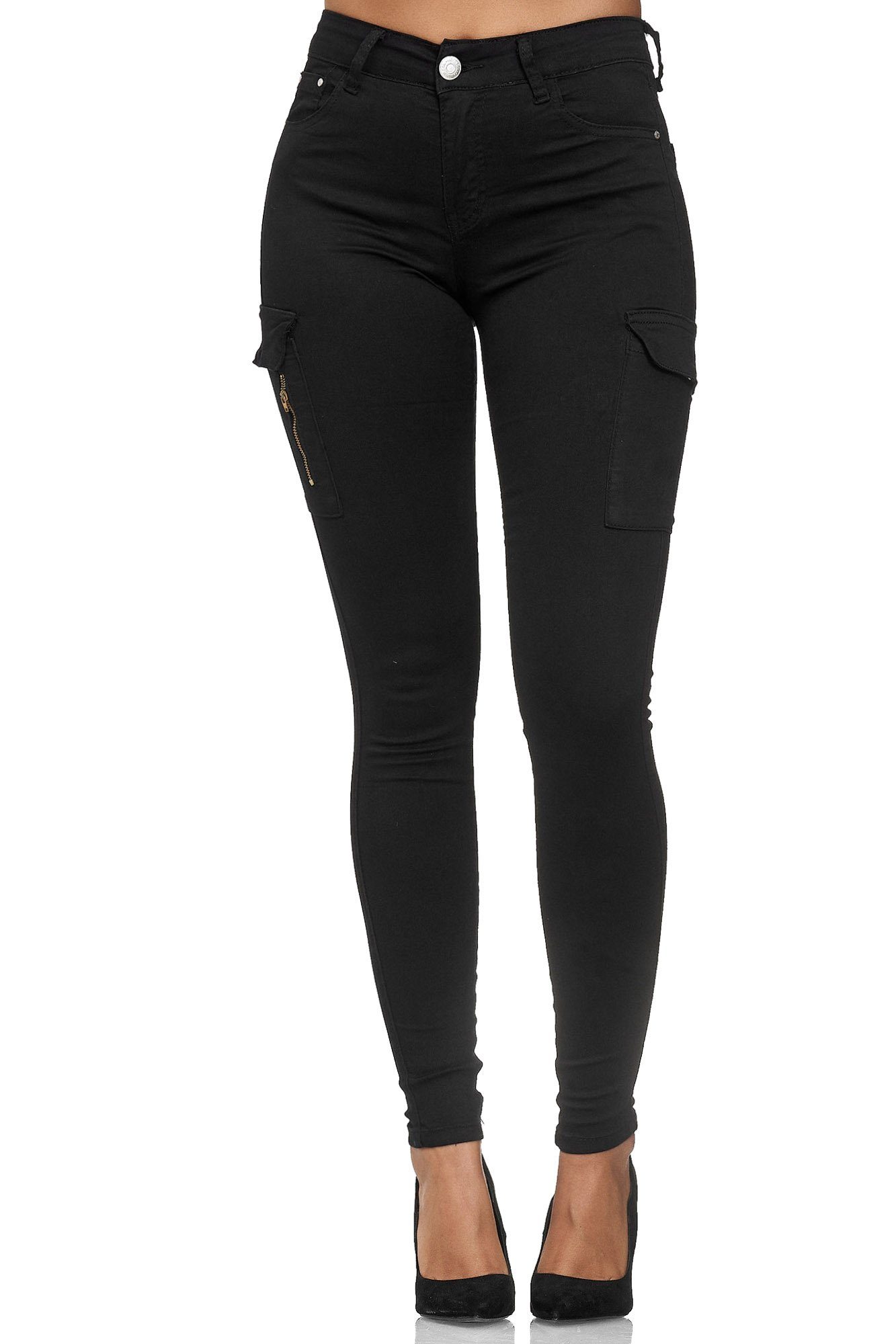 Cargohose Damen Cargo Elara Jeans Schwarz Elara (1-tlg)