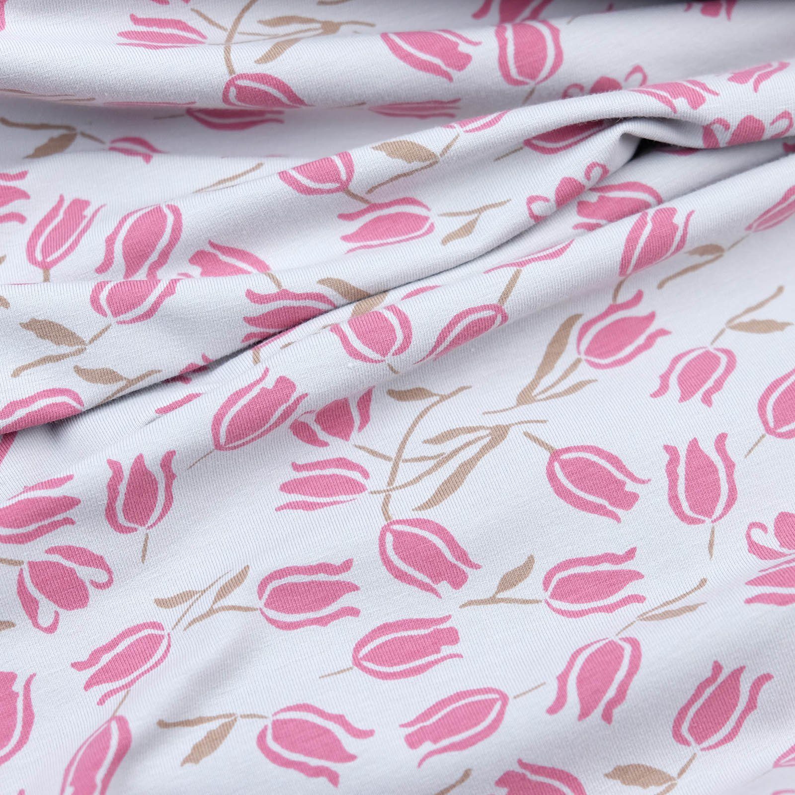 larissastoffe Stoff Bio Jersey Stoff Meterware Blumen Überbreite, magenta rot, Meterware, 50 cm x 160 cm überbreit