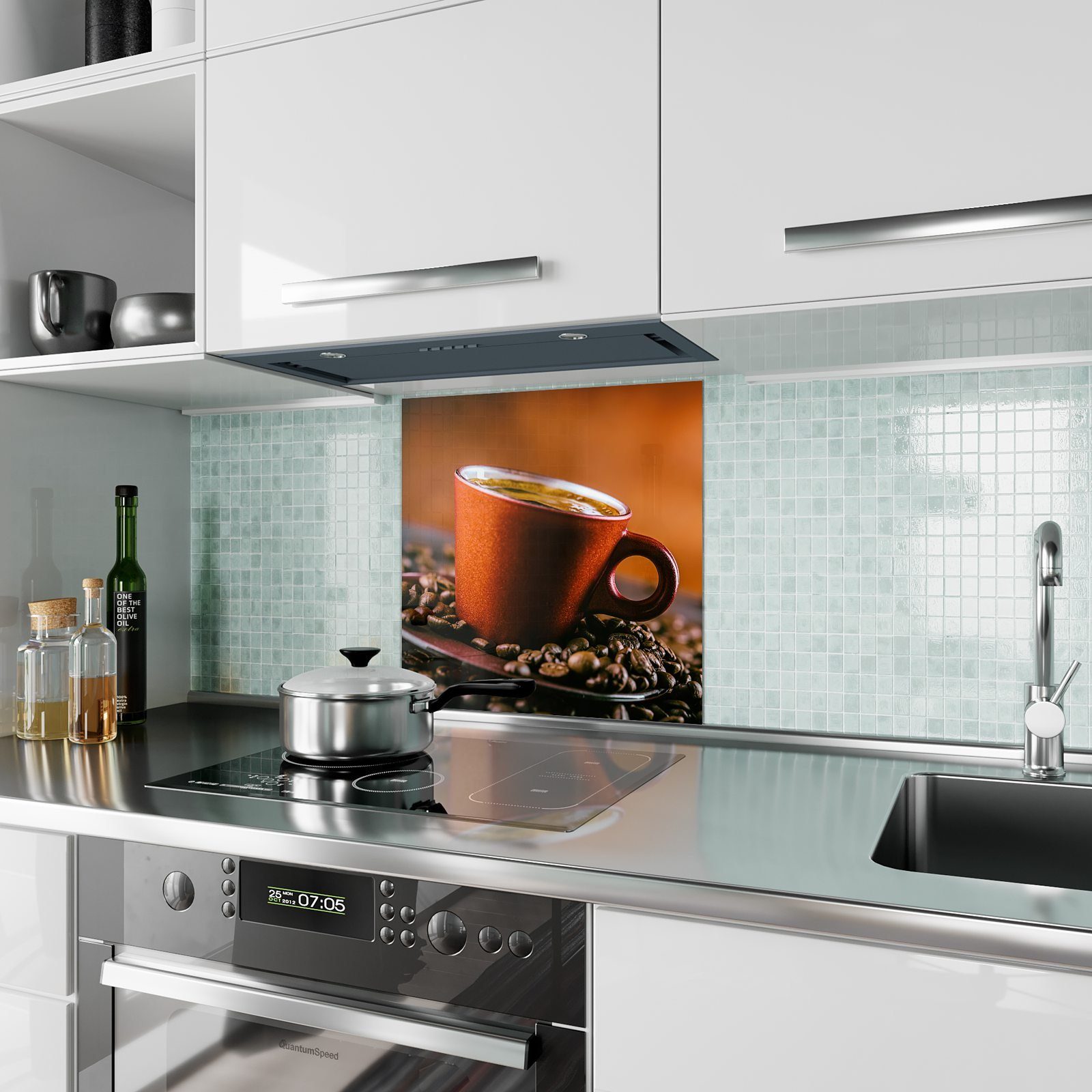 Küchenrückwand mit Glas Motiv auf Küchenrückwand Bohnen Spritzschutz Kaffee Primedeco