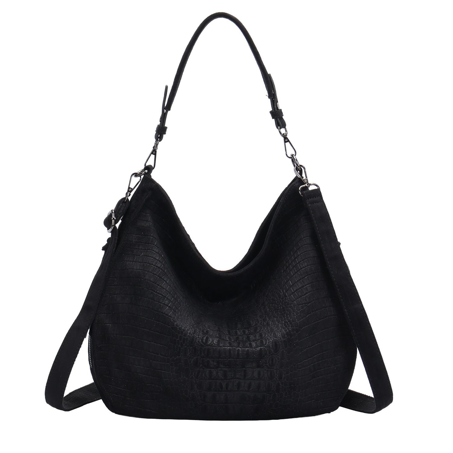 ITALYSHOP24 Schultertasche DAMEN TASCHE SHOPPER Hobo Cross Over Bag Reisetasche Umhängetasche, LEDER OPTIK Beuteltasche Cross body für Schule Reise Freizeit Urlaub