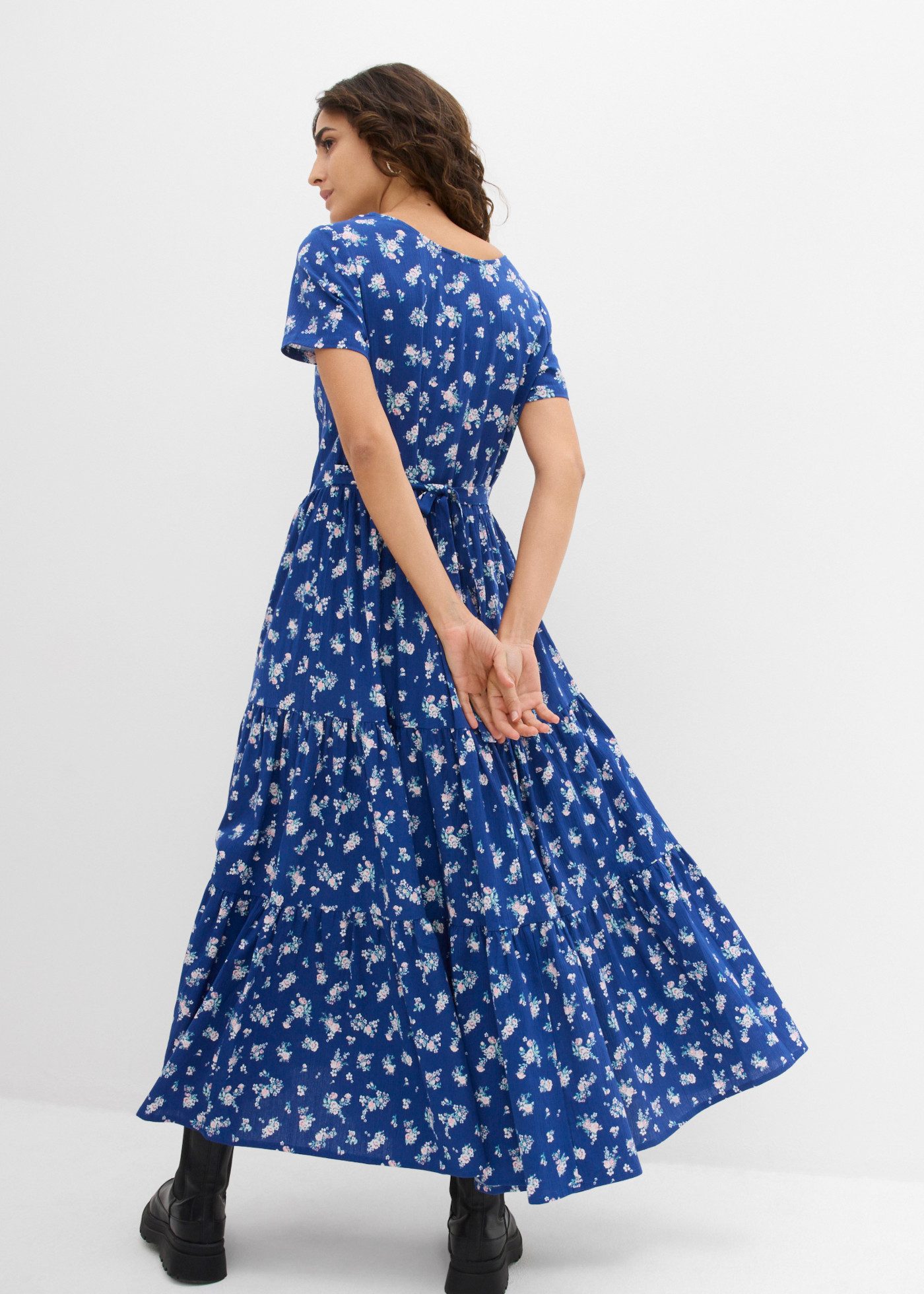 bonprix Maxikleid aus reiner Baumwolle, Loose Fit, Kurzarm-Design, mit Allover-Muster