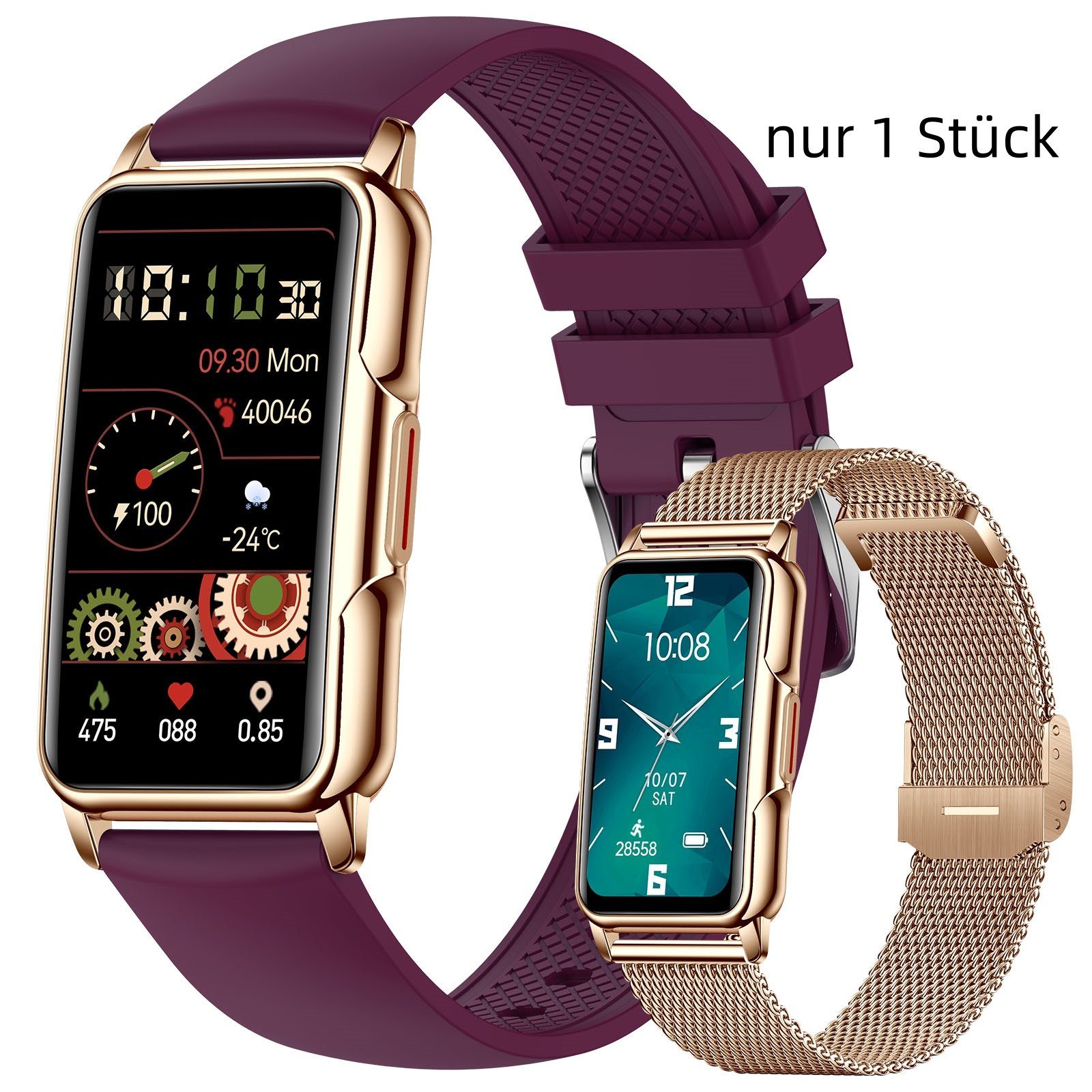 OKWISH Damen Herren Fitness Uhr Uhren Tracker Smart Watch Sportuhr Armbanduhr Smartwatch (1,47 Zoll) nur 1 Stück Fitnessuhr mit Anruferinnerung, 1-tlg., Austauschbare Armbänder, Touchscreen, für iOS/Android, mit Pulsmesser Schrittzähler Schlafmonitor Aktivitätstracker