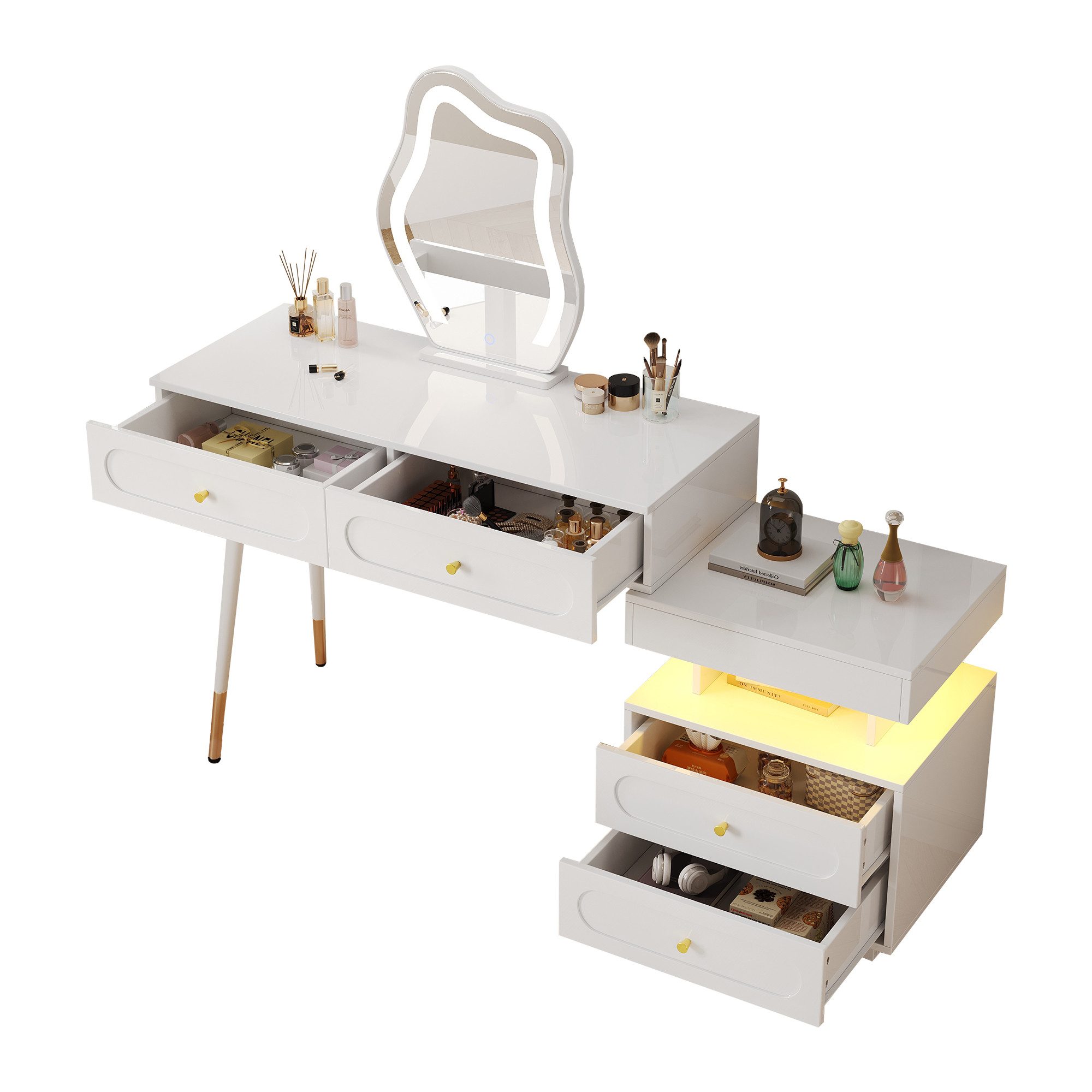 Ulife Schminktisch mit LED-Spiegel und Beleuchtung,mit 4 Schubladen und1 of günstig online kaufen