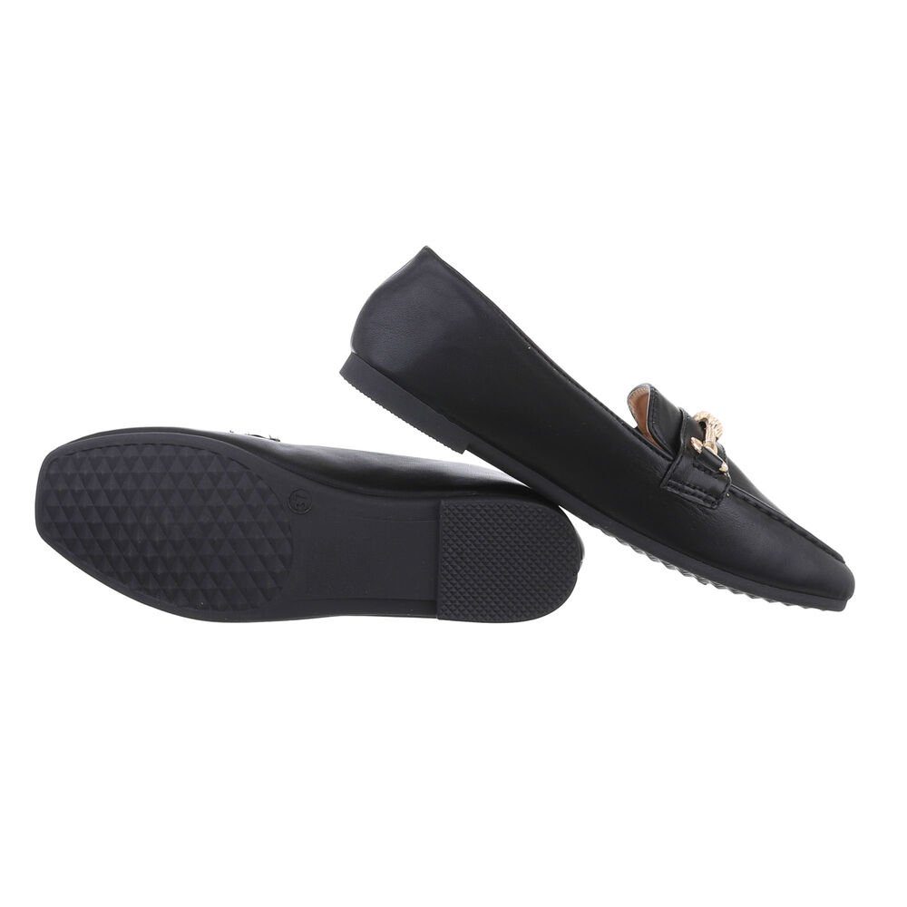 Ital-Design Damen Mokassins Freizeit Mokassins Schwarz in Blockabsatz Slipper