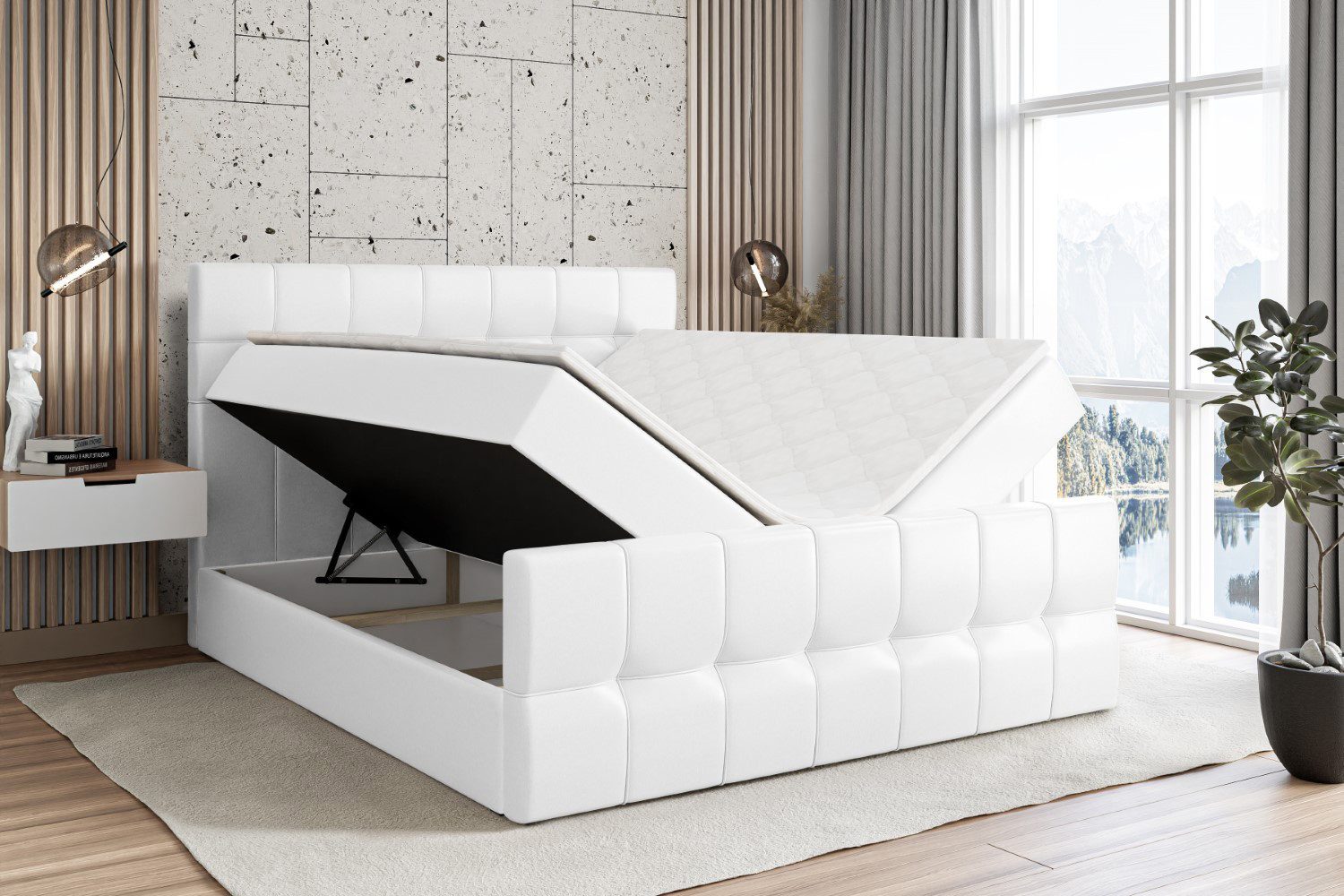 ALTDECOR Boxbett BERO-Z (mit Matratze Lattenrost Topper Polsterbett mit Bettkasten Doppelbett), H4 Multipocket / H3 Bonellfederung, Springboxbett Boxspringbett