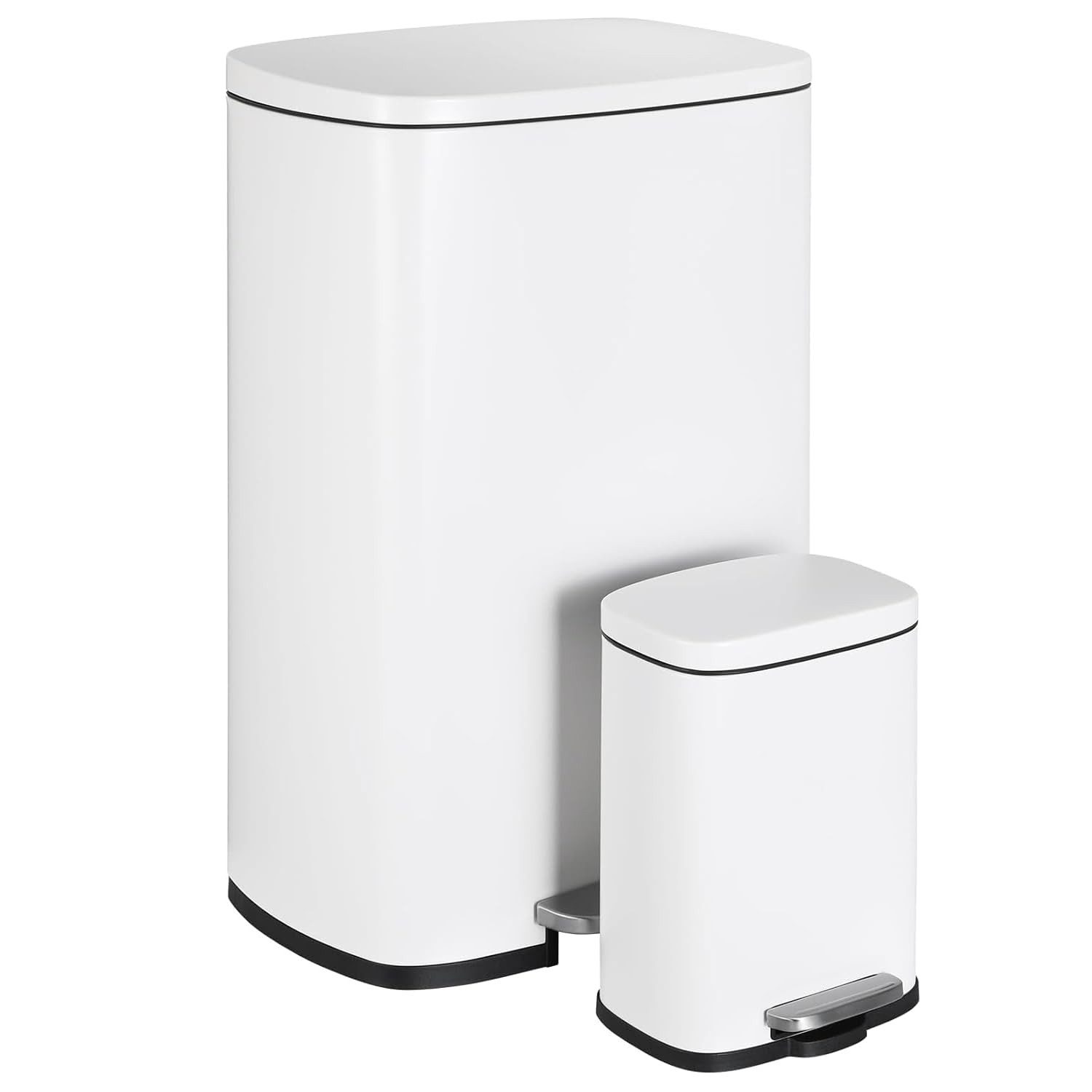 TLGREEN Mülleimer 50l + 5L,2er Set Abfalleimer aus Stahl mit Softclose Deckel, Abnehmbarer Inneneimer, Geruch isolieren,für Küche, Badezimmer, Büro