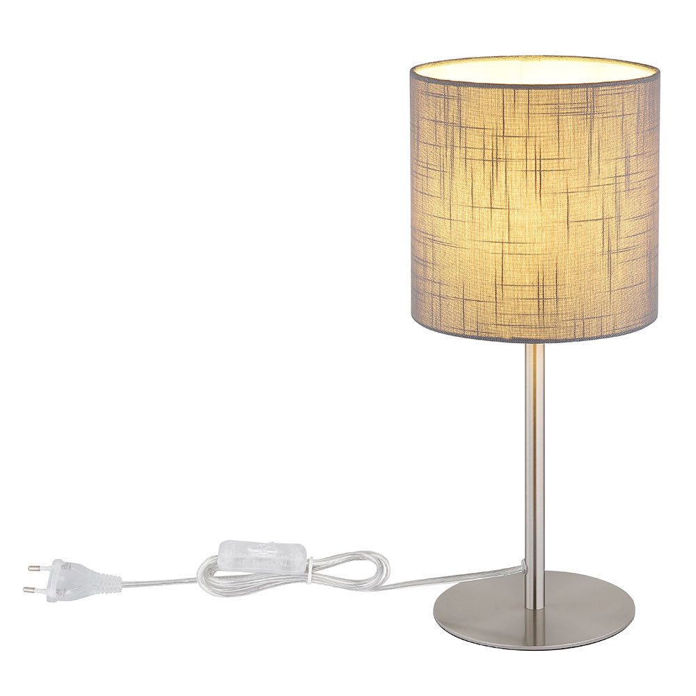 GLOBO LIGHTING Tischleuchte, Leuchtmittel nicht inklusive, Tischleuchte Beistelllampe E27 Metall Nickel matt Textilschirm grau