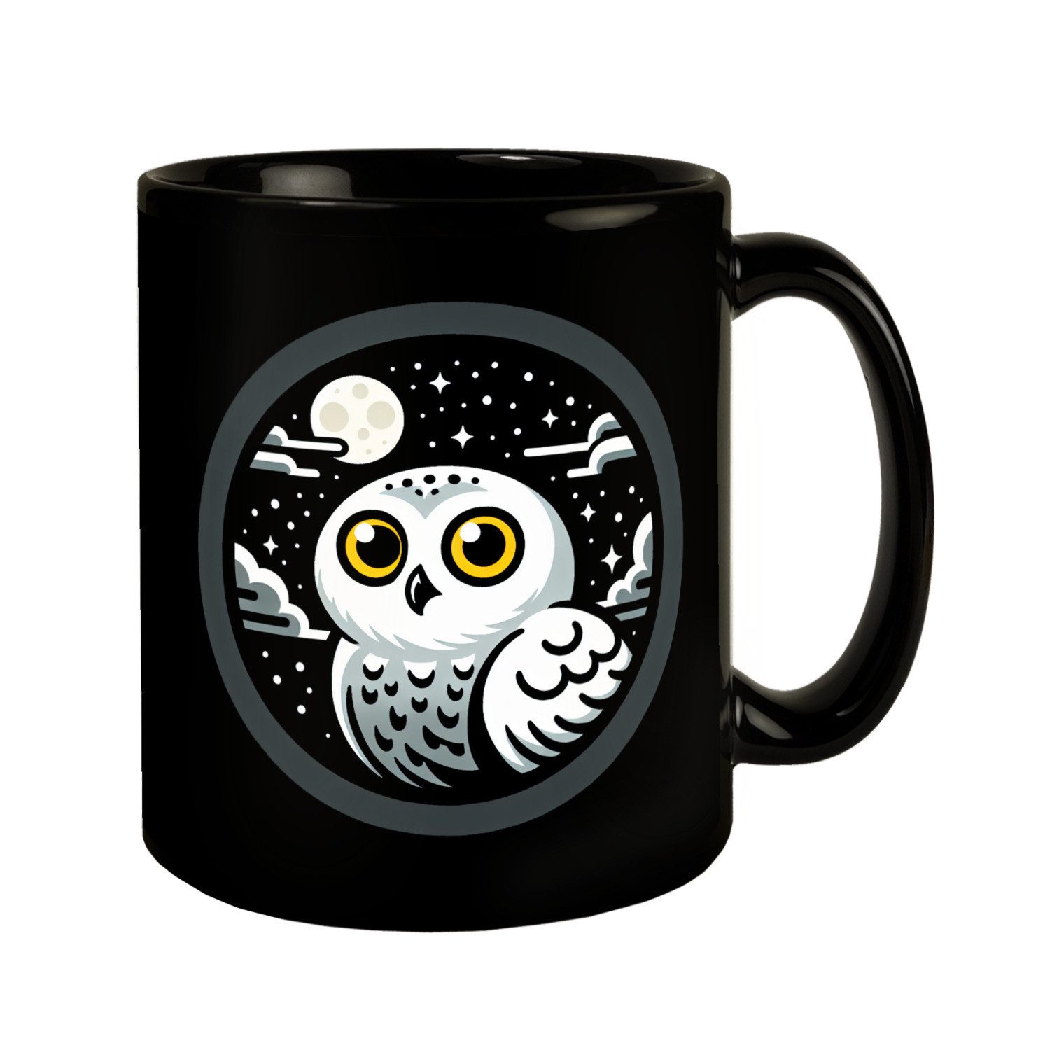 Tasse Schneeeule Tasse schwarz in Schwarz