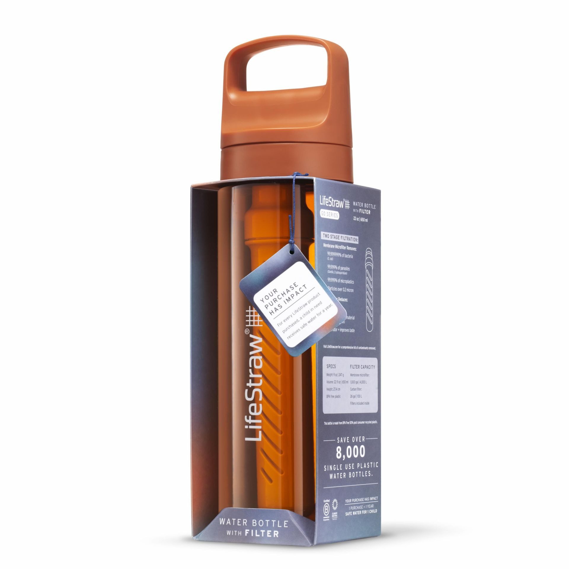 LifeStraw Trinkflasche Go Series mit Wasserfilter, Verschluss mit Silikonmundstück, BPA frei
