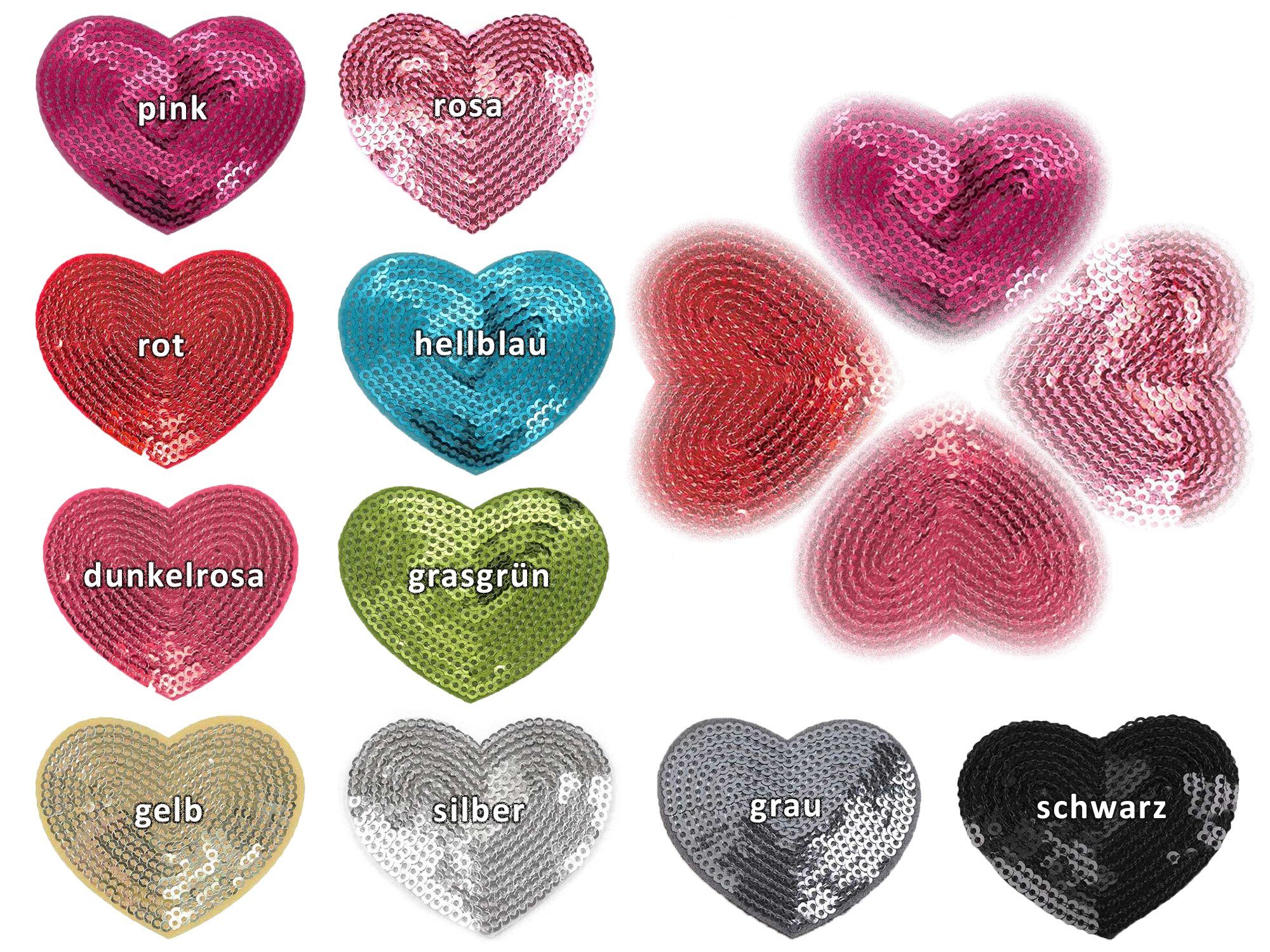 maDDma Patchies 1 Pailletten Aufbügler, Plast, Schicht, Polyethylen Aufnäher rosa 55x60mm, Herz Polyester, Farbwahl, freie