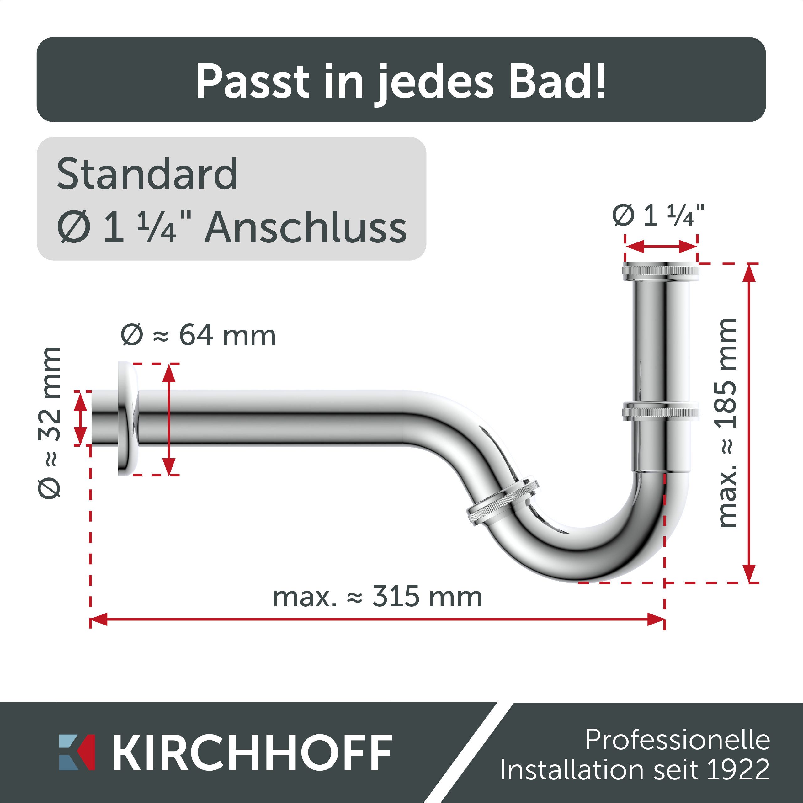 Kirchhoff Siphon Bidet-Siphon, Chrom, 1 1/4" x 32 mm