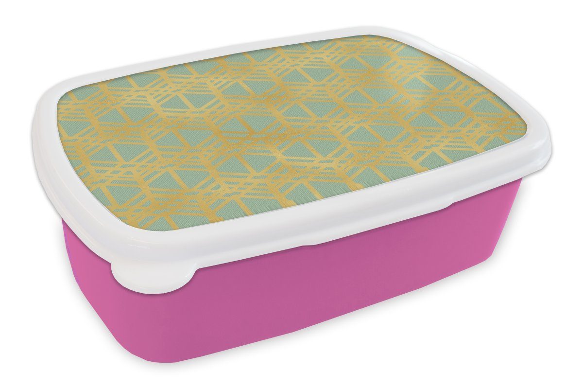 MuchoWow Lunchbox Muster - Grün - Gold - Luxus, Kunststoff, (2-tlg), Brotbox für Erwachsene, Brotdose Kinder, Snackbox, Mädchen, Kunststoff rosa