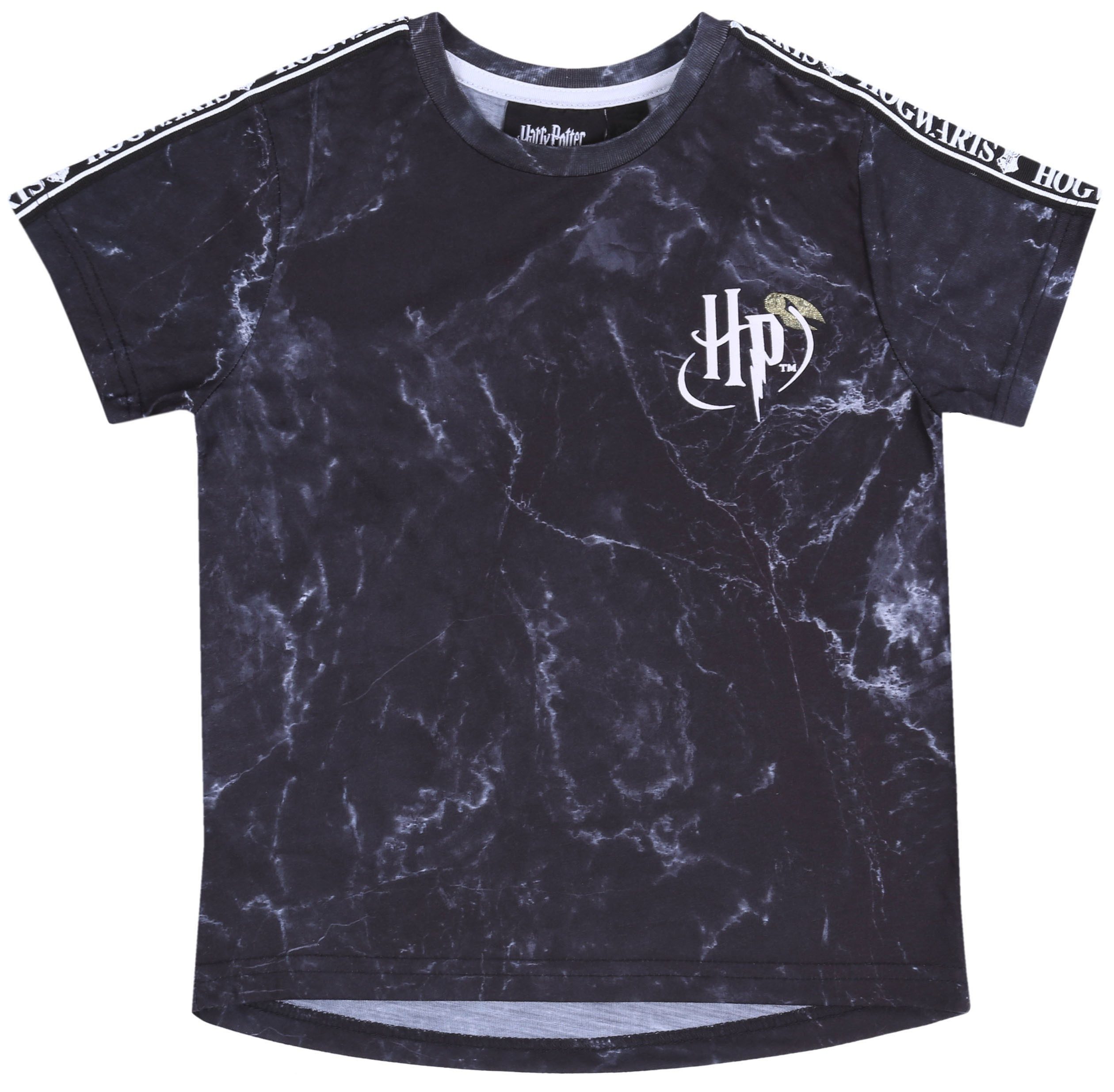 Kurzarmbluse Schwarzes Marmorhemd, Harry Potter-T-Shirt 6-7 Jahre