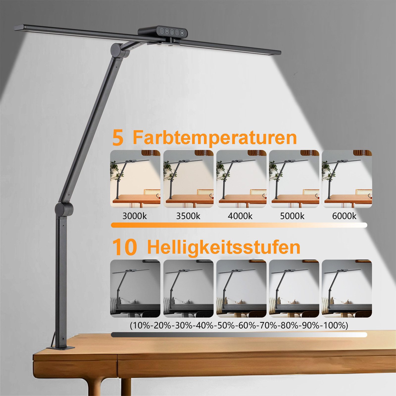 Jibenhome LED Schreibtischlampe LED Leselampe Klemmleuchte Dimmbar Doppelko günstig online kaufen