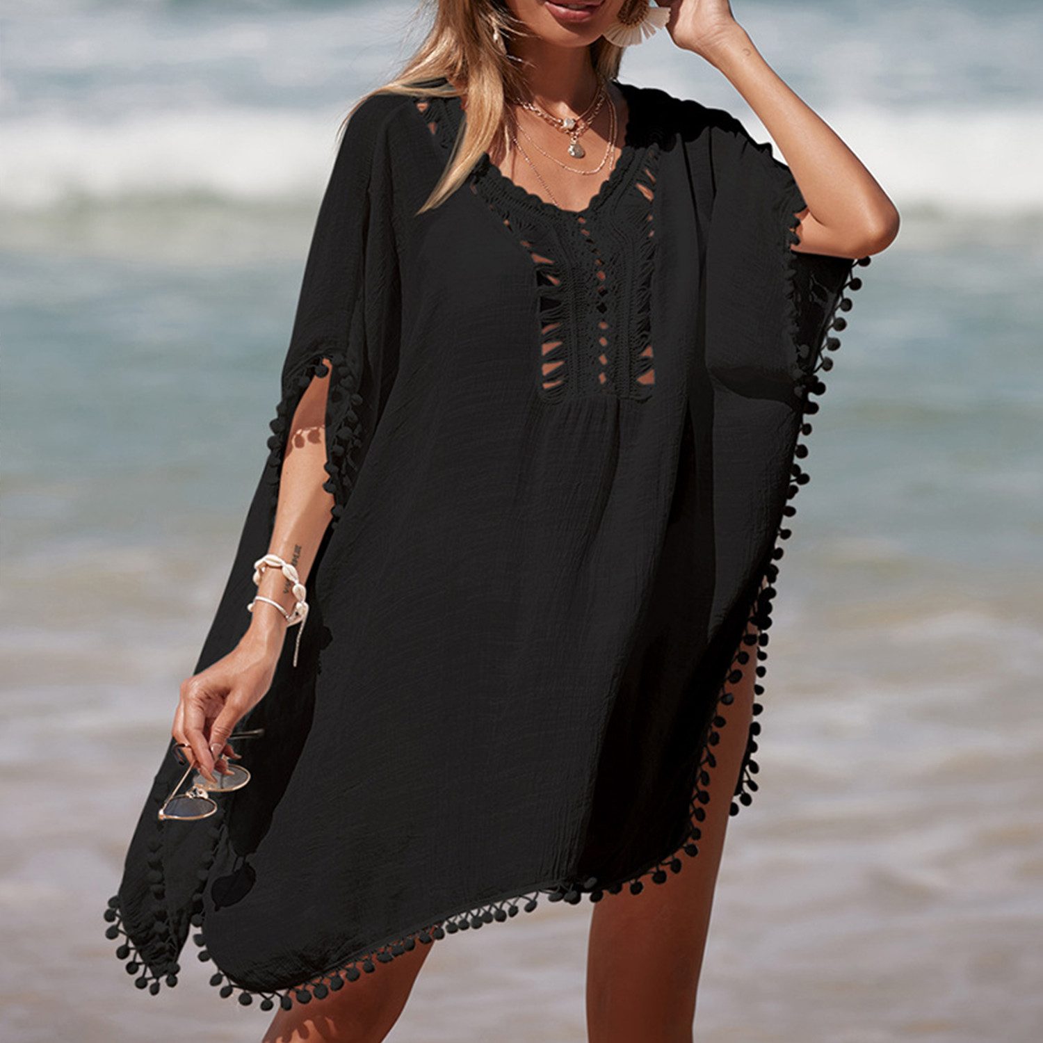 RWEUOQ Blusenkleid Strandkleid, entspannter Komfort, Handkragen, günstig online kaufen