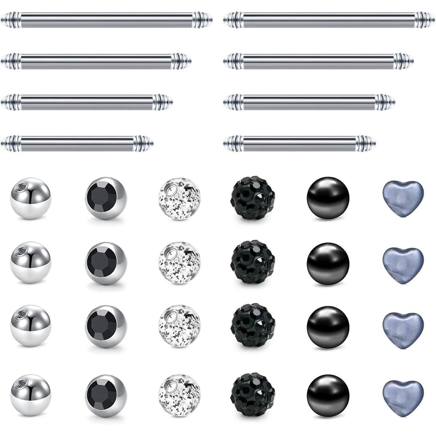 Briana Williams Nasenpiercing-Set Zungen- Brustwarzenpiercing Chirurgenstahl Barbell Silber 18G 10mm