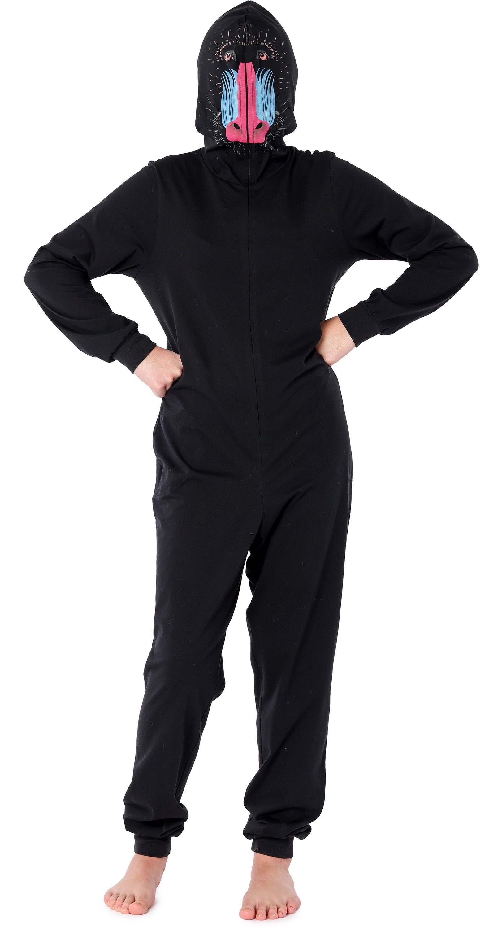 Ladeheid Schlafanzug Mädchen Schlafoverall aus Baumwolle Tiermotiv mit Kapuze LA40-233 mit Kapuze Schwarz Pavian