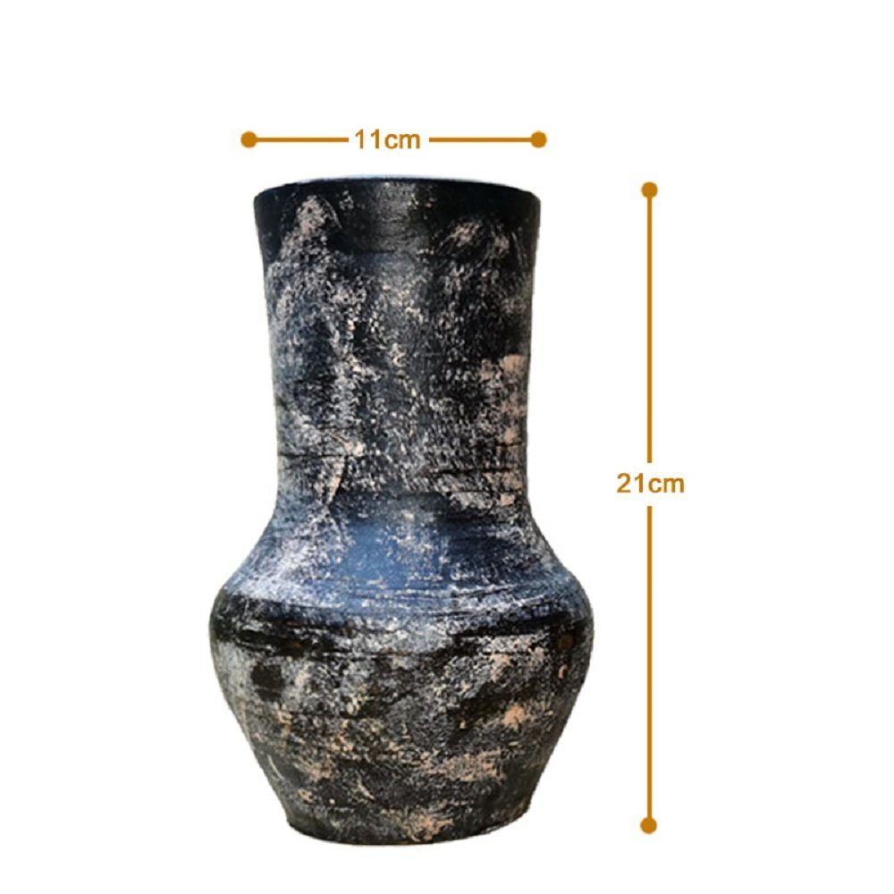 RAIKOU Dekovase Keramikvase 21 cm Vintage Deko Vase aus Steingut Pampasgras (Set, 2 St., 2 Zwige), handgefertiagt