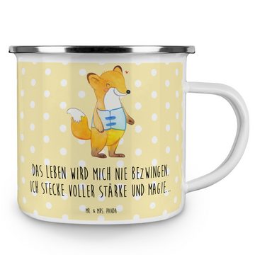 Mr. & Mrs. Panda Becher Fuchs Orthopädisches Korsett - Gelb Pastell - Geschenk, Outdoor Tasse, Emaille, Ästhetisch & langlebig