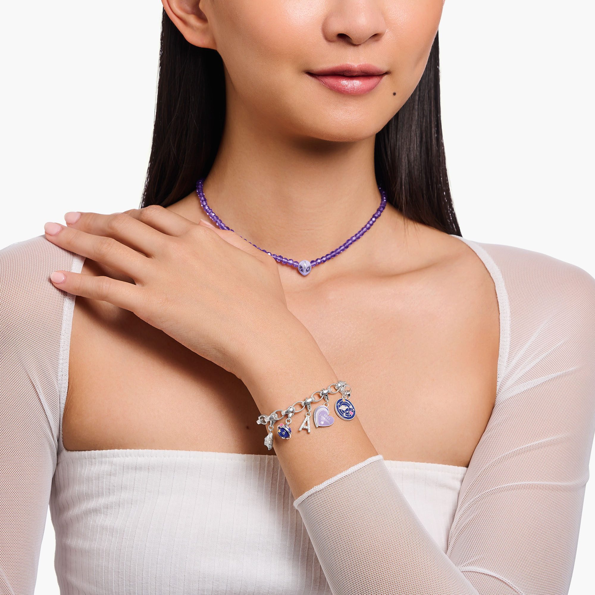 THOMAS SABO Charm Stern mit Steinen und Kaltemaille, mit Glas-Keramik Stein oder Zirkonia (synth)