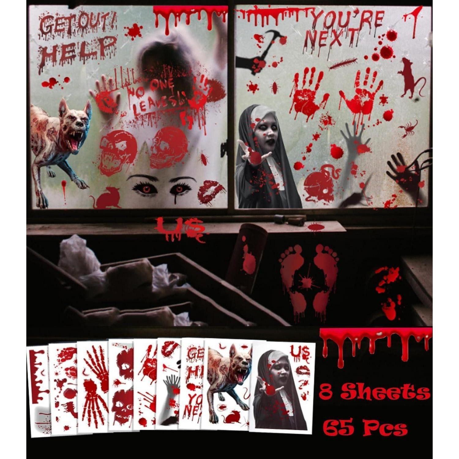 LuxusKollektion Fensterbild Halloween Fensterbilder Blutige Abdrücke 65tlg.