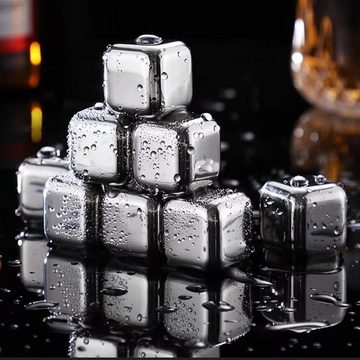 Home safety Eiswürfel-Steine 6 Stück 304 Edelstahl Eiswürfel Wiederverwendbar Whisky Steine +Clips