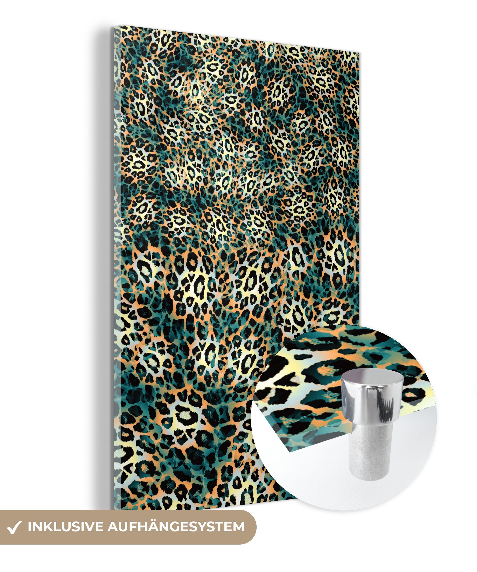 Acrylglasbild - - auf Bilder (1 Glas Glasbilder - Design Foto Mantel, - Leopard Glas Wandbild Wanddekoration St), MuchoWow auf -