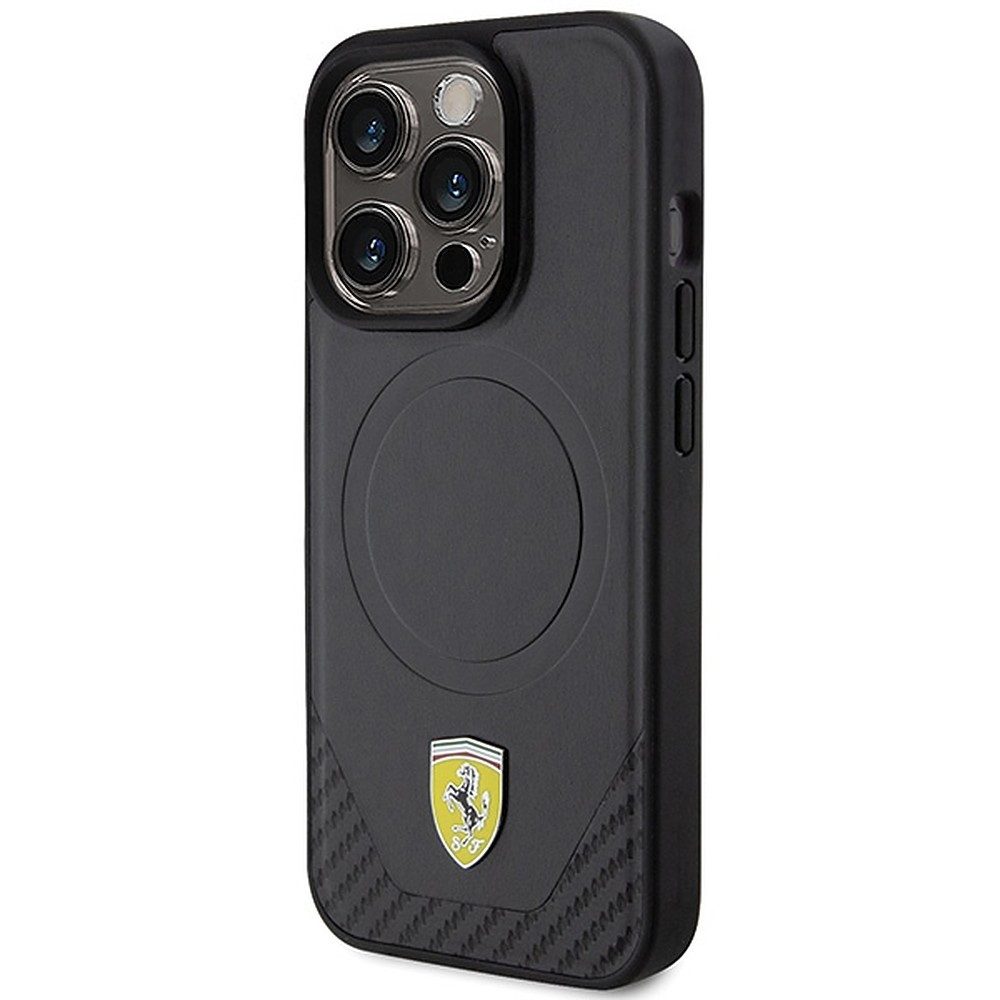 Ferrari Handyhülle MagSafe Cover Schutzhülle, MagSafe, Eco-Leder, Carbon-Optik, Kameraschutz