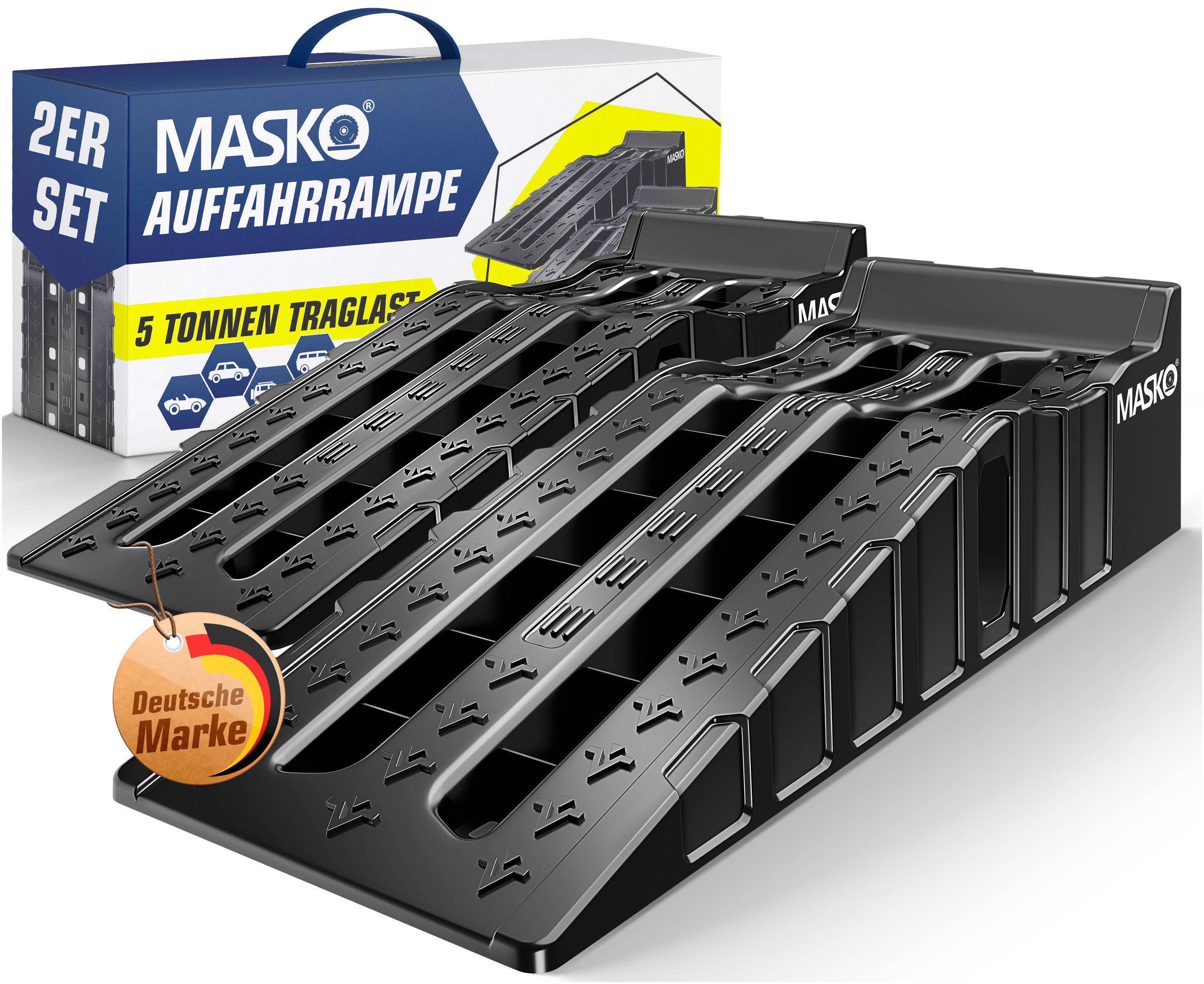 MASKO Auffahrrampe, 2er Set Auffahrkeile bis 5 t Traglast KFZ-Rampe mit Überfahrschutz