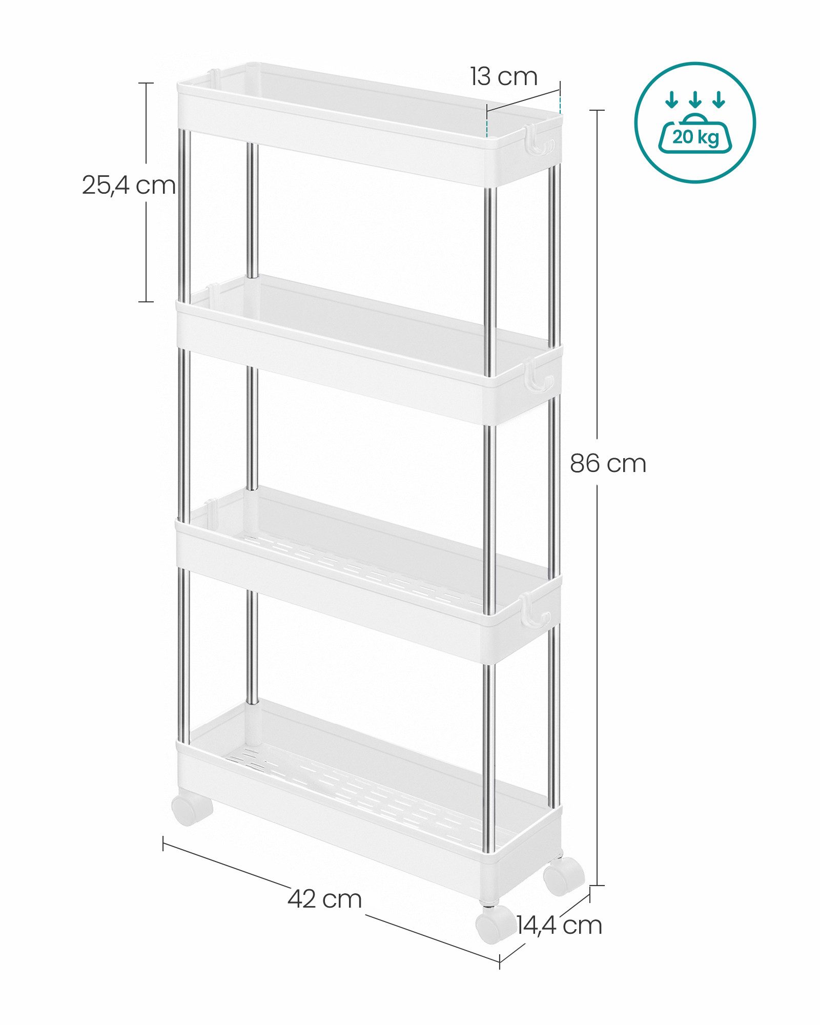 SONGMICS Beistellwagen, Rollwagen mit 4 Ebenen, günstig online kaufen
