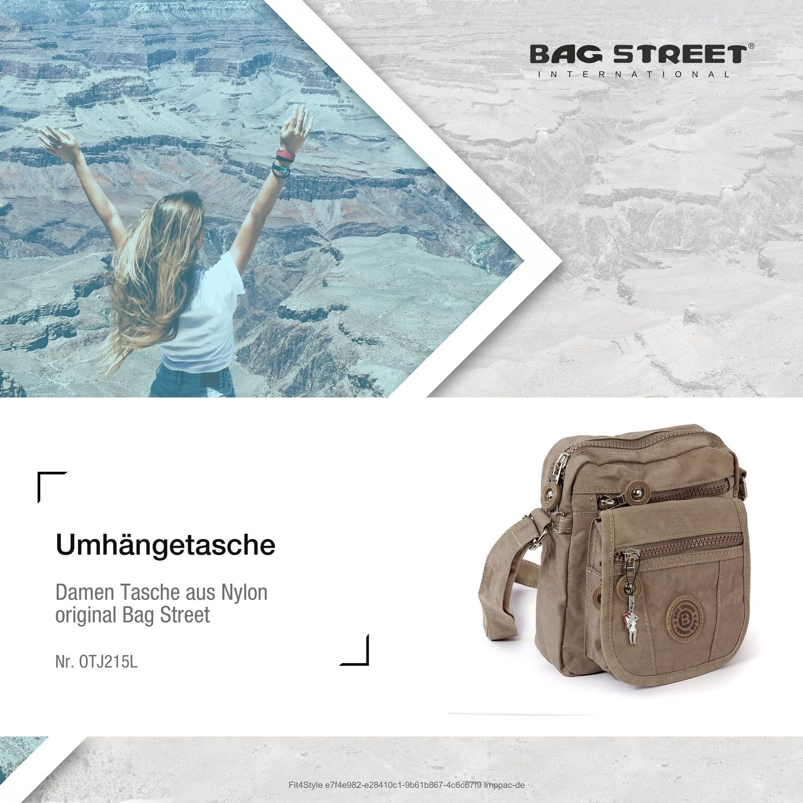 Nylon, Bag Street Crossover ca. Umhängetasche (Umhängetasche), STREET Umhängetasche stone 18cm 15cm BAG (grau, braun) x ca. Damen Herren