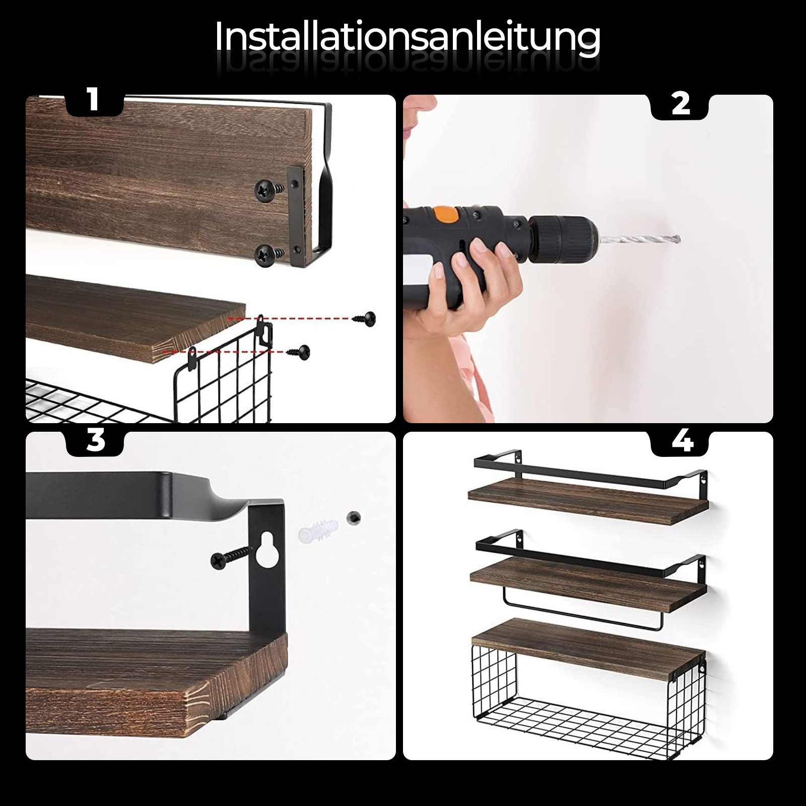 YMQHBS Küchenregal 40x15cm 6-teiliges Wandregale, für Küchen, Badezimmer, Wohnzimmer – Bild 4 von 5