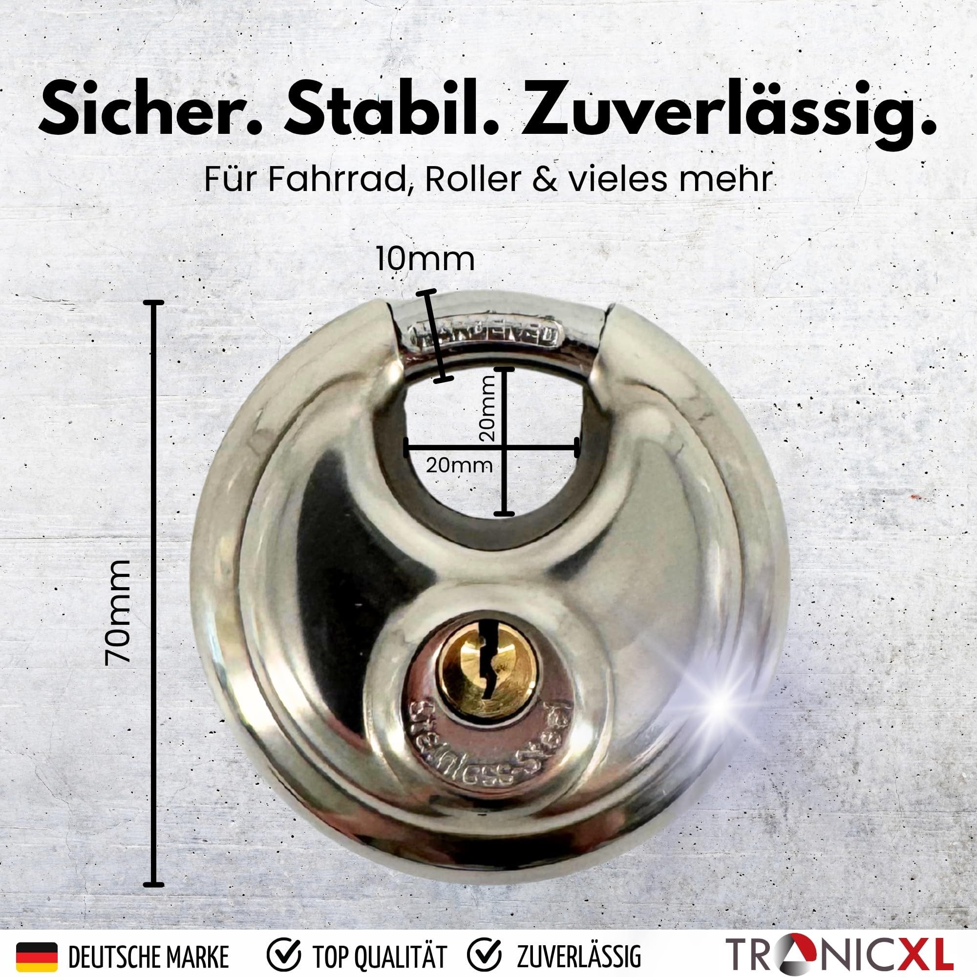 TronicXL Vorhängeschloss 3x Rundbügelschloss Sicherheits Vorhängeschloss 10mm Bügelstärke, scheibenschloss rundschloss ringbügelschloss – Bild 5 von 5