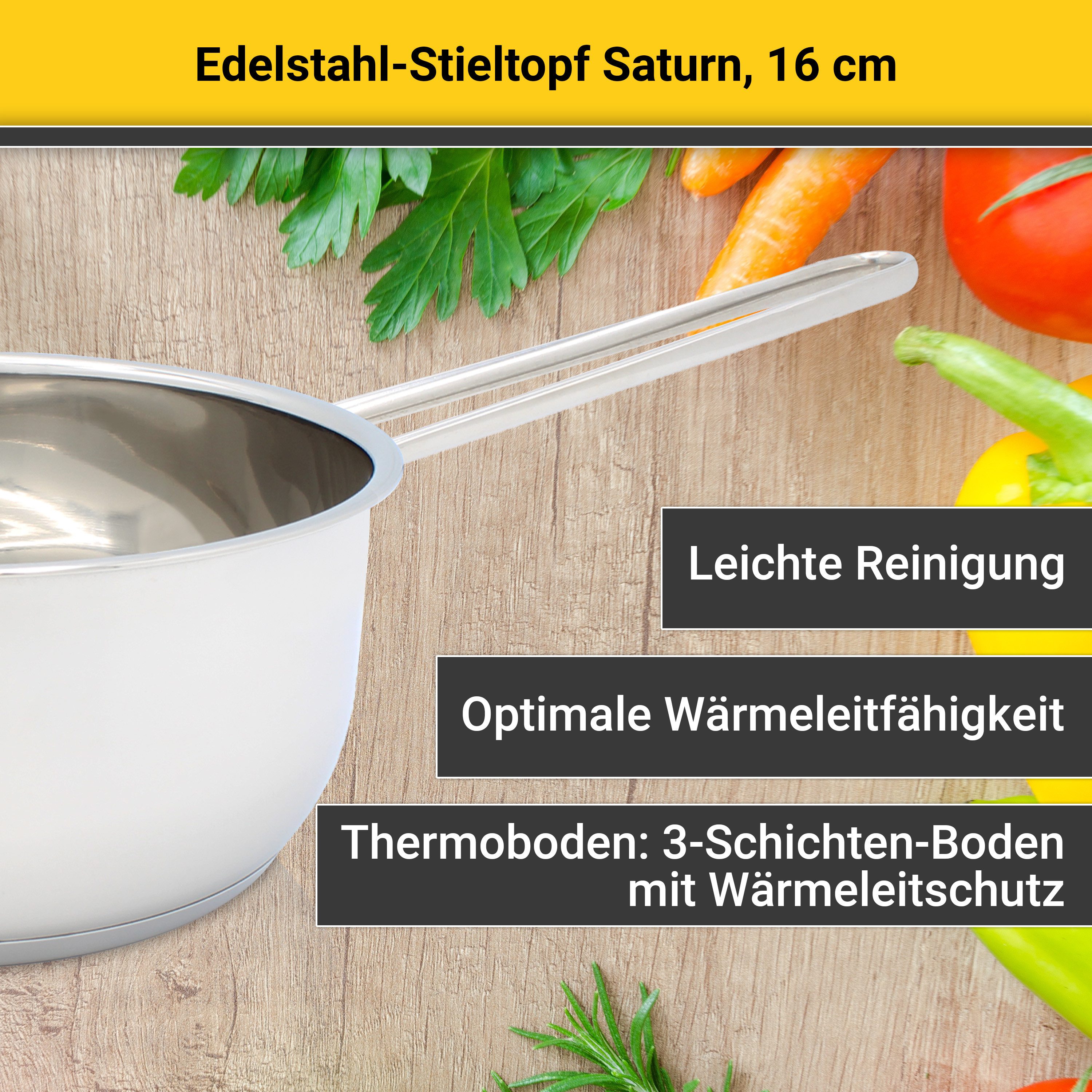 Krüger Kasserolle Saturn, Edelstahl (1-tlg), Ø 16 cm, Glasdeckel für praktisches Sichtkochen