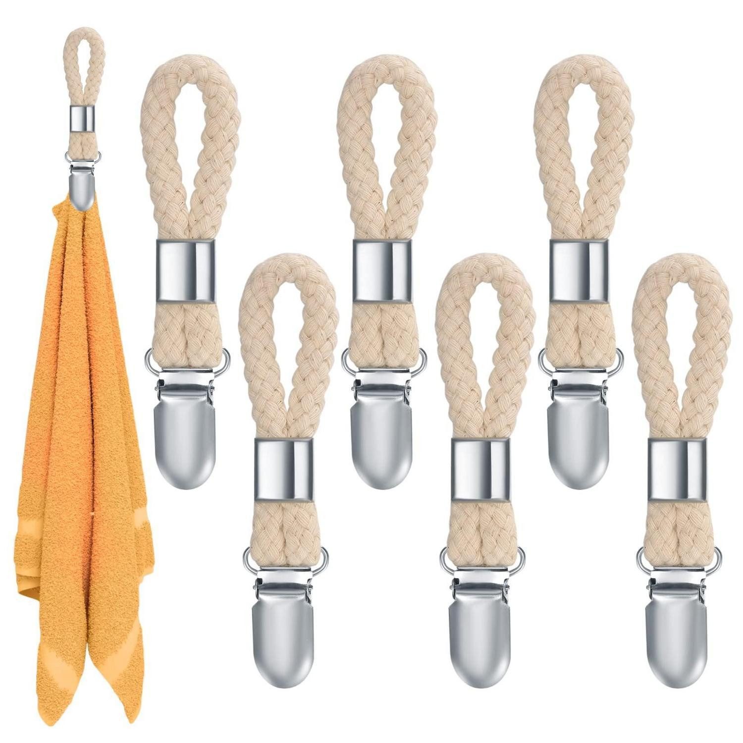 LuxusKollektion Handtuchklemme Handtuchhalter Clips mit Schlaufen Beige 6er Pack