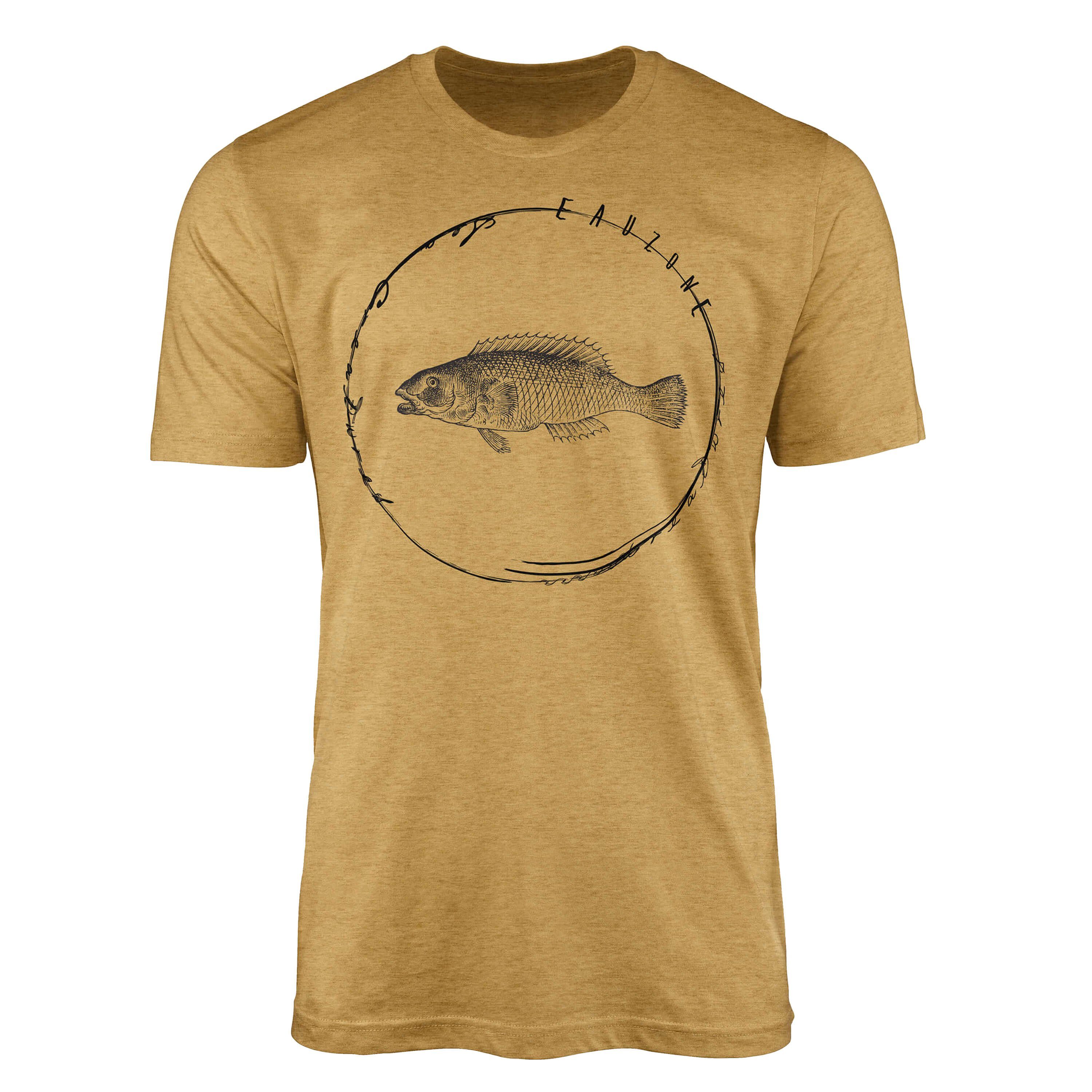 Sea - Serie: sportlicher T-Shirt / Creatures, Fische Art T-Shirt Antique Sea 041 und Struktur Sinus Gold feine Schnitt Tiefsee